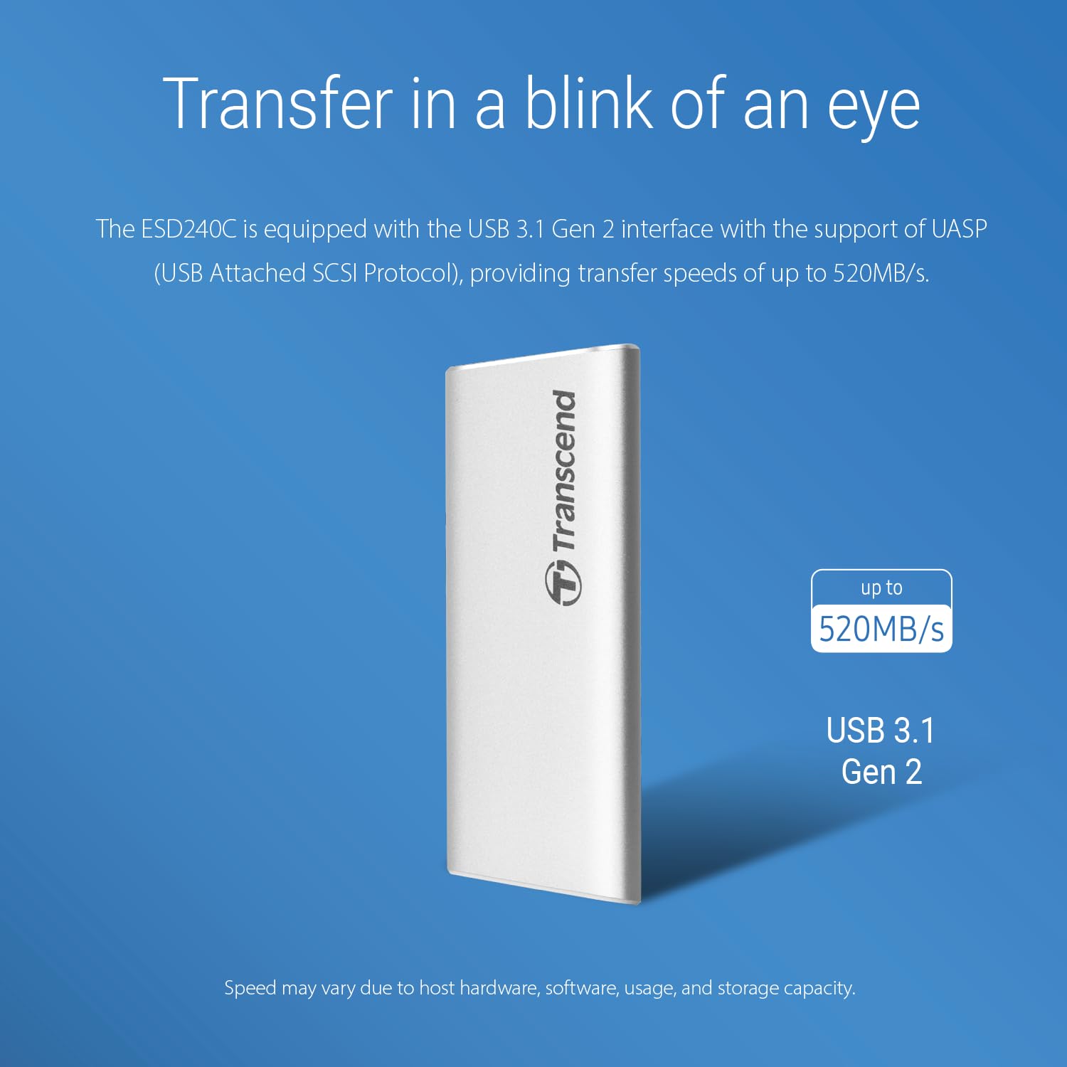 Transcend 240GB USB 3.1 Gen 2 Portable SSD - High-Speed Type-C External Solid State Drive with Shock Resistance - Perfect for Gaming, 4K Video Editing & Data Backup