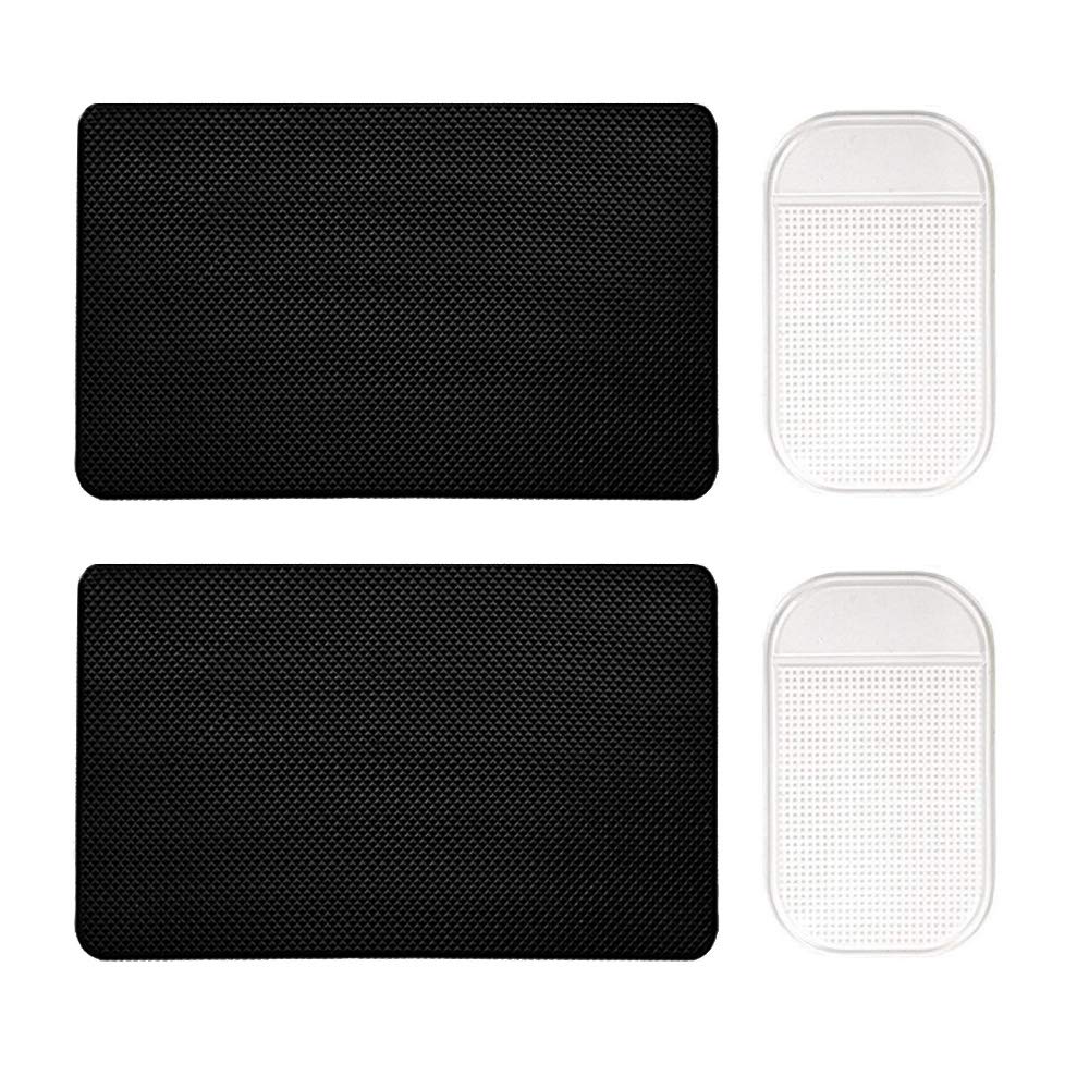 4-Piece Non-Slip Car Dashboard Mat Set - Anti-Slip Ripple Sticky Grip Pads for Phone, Keys, Sunglasses & GPS (Large Black 10.6