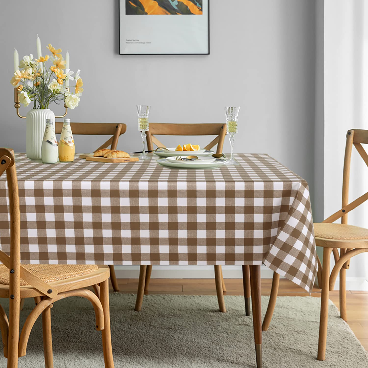 Sancua 54 x 120 Inch Checkered Vinyl Tablecloth - 100% Waterproof, Oil & Spill Proof PVC Table Cover - Easy Wipe Clean for Dining Tables, Buffet Parties, Coffee Tables & White Surfaces - Perfect for Indoor/Outdoor Use, Restaurants, Picnics & Holiday Decorations