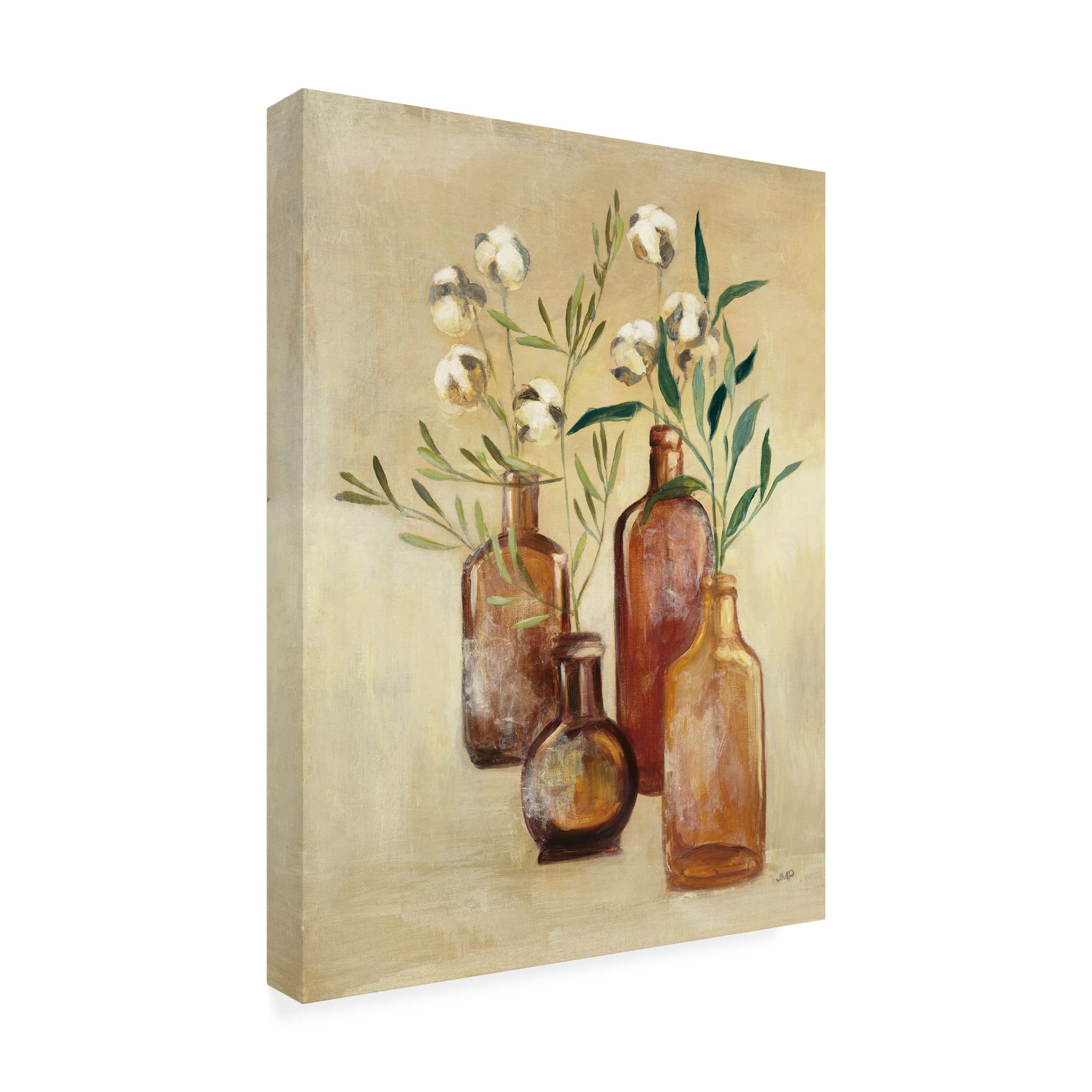 Julia Purinton 'Cotton Still Life II' Framed Canvas Wall Art - Modern Botanical Home Decor for Living Room, Bedroom & Office