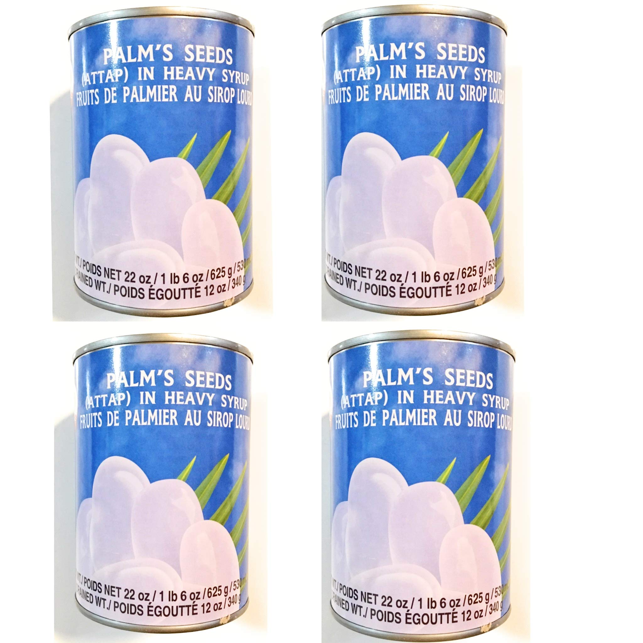 4 Pack Cock Brand Palm Seeds (Attap) in Heavy Syrup - 22 Oz Each Can - Perfect for Asian Desserts, Bubble Tea Toppings, and Sweet Soup Recipes