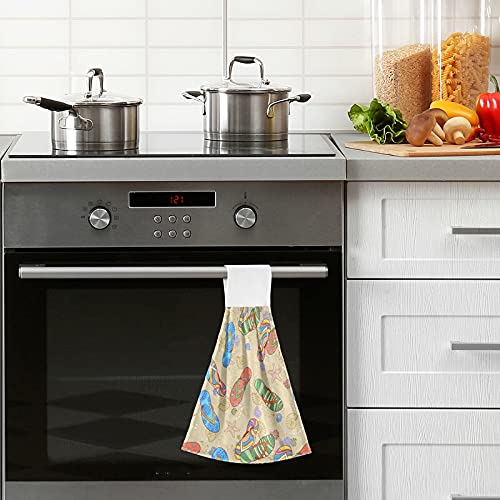 2 Pack Soft Microfiber Beach Hanging Kitchen Towels with Loop - Starfish & Seashell Design, Absorbent Coral Velvet Dish Towels for Bathroom, Kitchen, Summer Decor - Perfect as Hand Towels, Washcloths, and Decorative Tie Towels for Coastal Homes