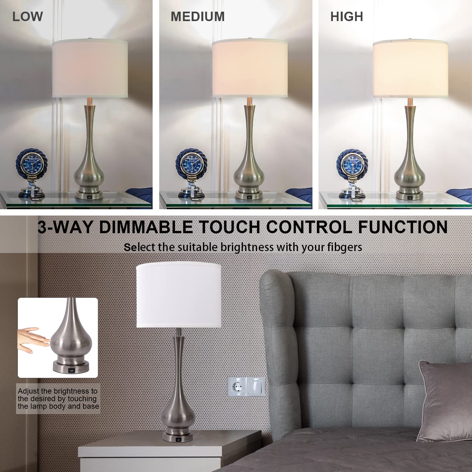 Dimmable Touch Table Lamp with USB Port - 30