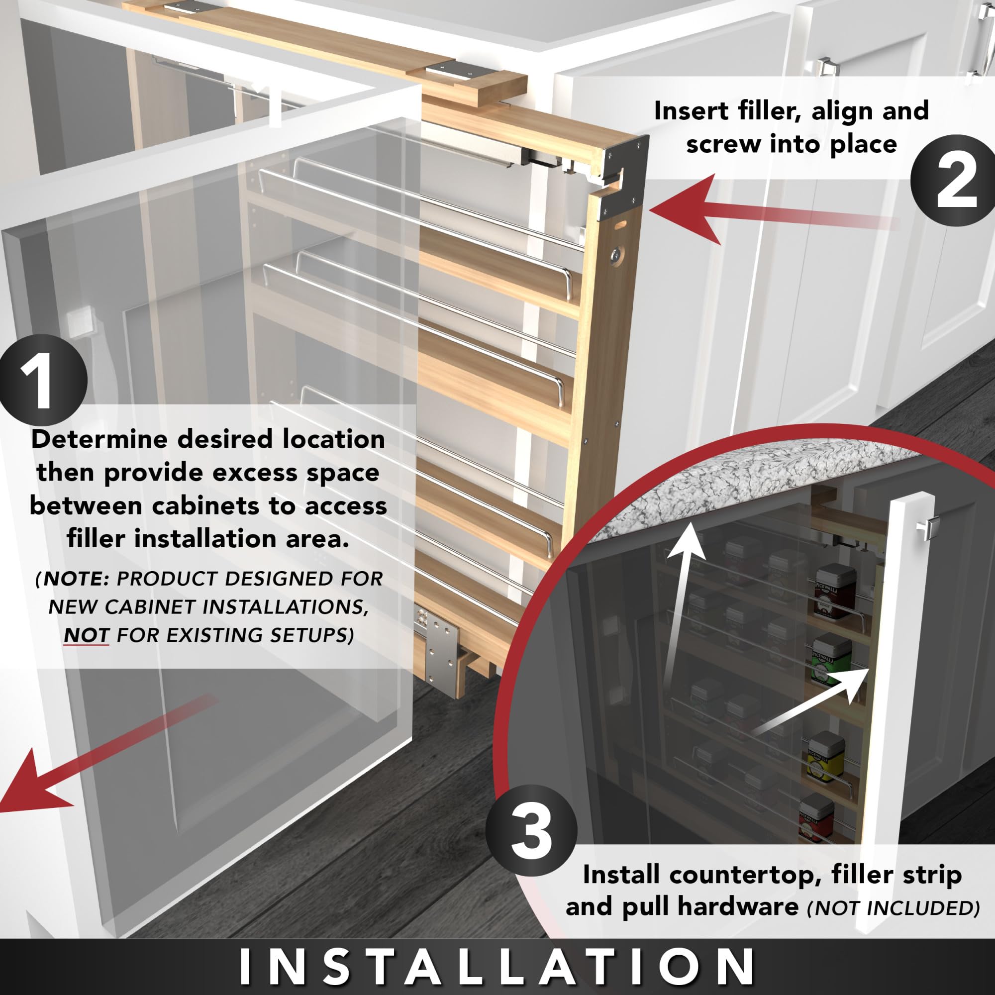 Rev-A-Shelf Wooden Pull-Out Cabinet Organizer - Tall Filler Storage Solution for Kitchen Pantry, Spice Rack & Cabinet Organization - Perfect for New Kitchen Remodels & Small Space Storage