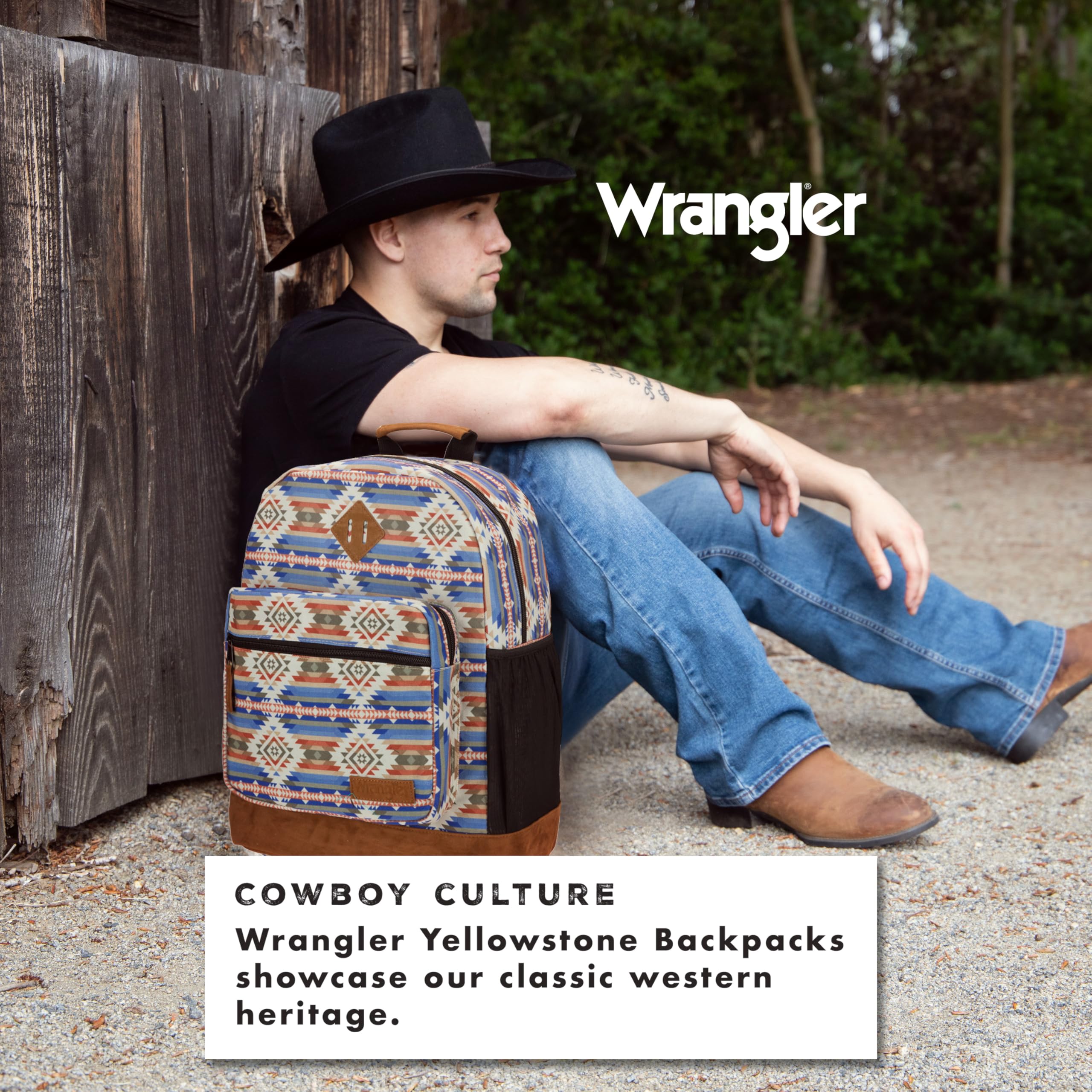 Wrangler Yellowstone Western-Style Backpack - Water Resistant Coated Canvas Daypack for Travel, School & Daily Use with Padded Laptop Sleeve (Fall Checotah) | Perfect for College, Hiking & Commuting