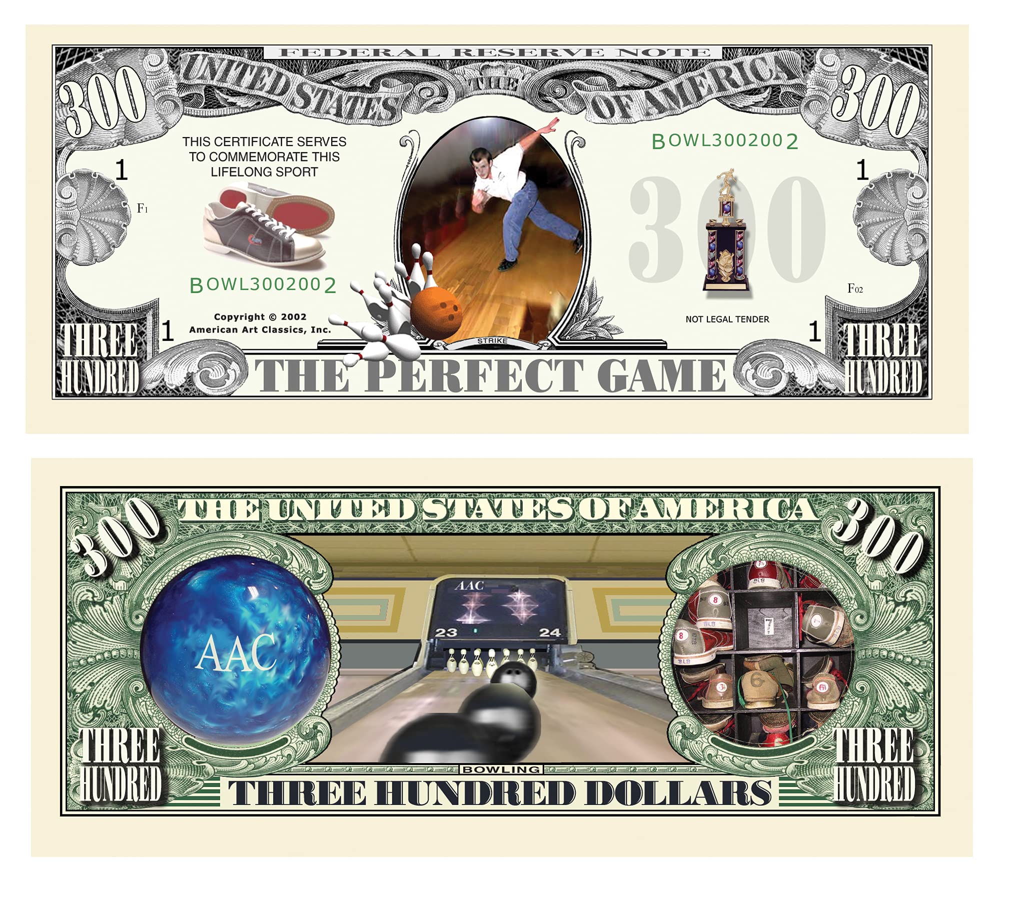 50pcs American Art Classics Bowling 300 Perfect Game Novelty Money Bills - Unique Gift for Bowlers & Bowling Enthusiasts - Perfect for Birthdays, Parties, and Sports Memorabilia Collectors