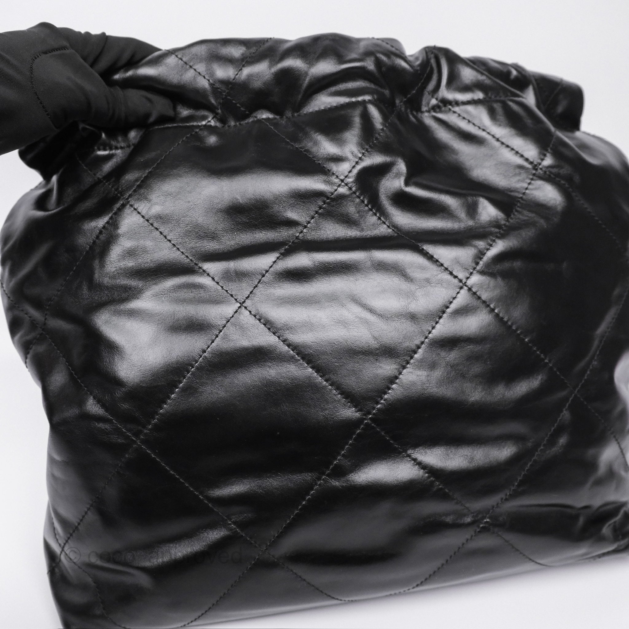 Chanel 22 Small Quilted So Black Shiny Crumpled Calfskin Leather Handbag - Luxury Designer Crossbody Bag for Women, Perfect for Evening Parties & Date Nights