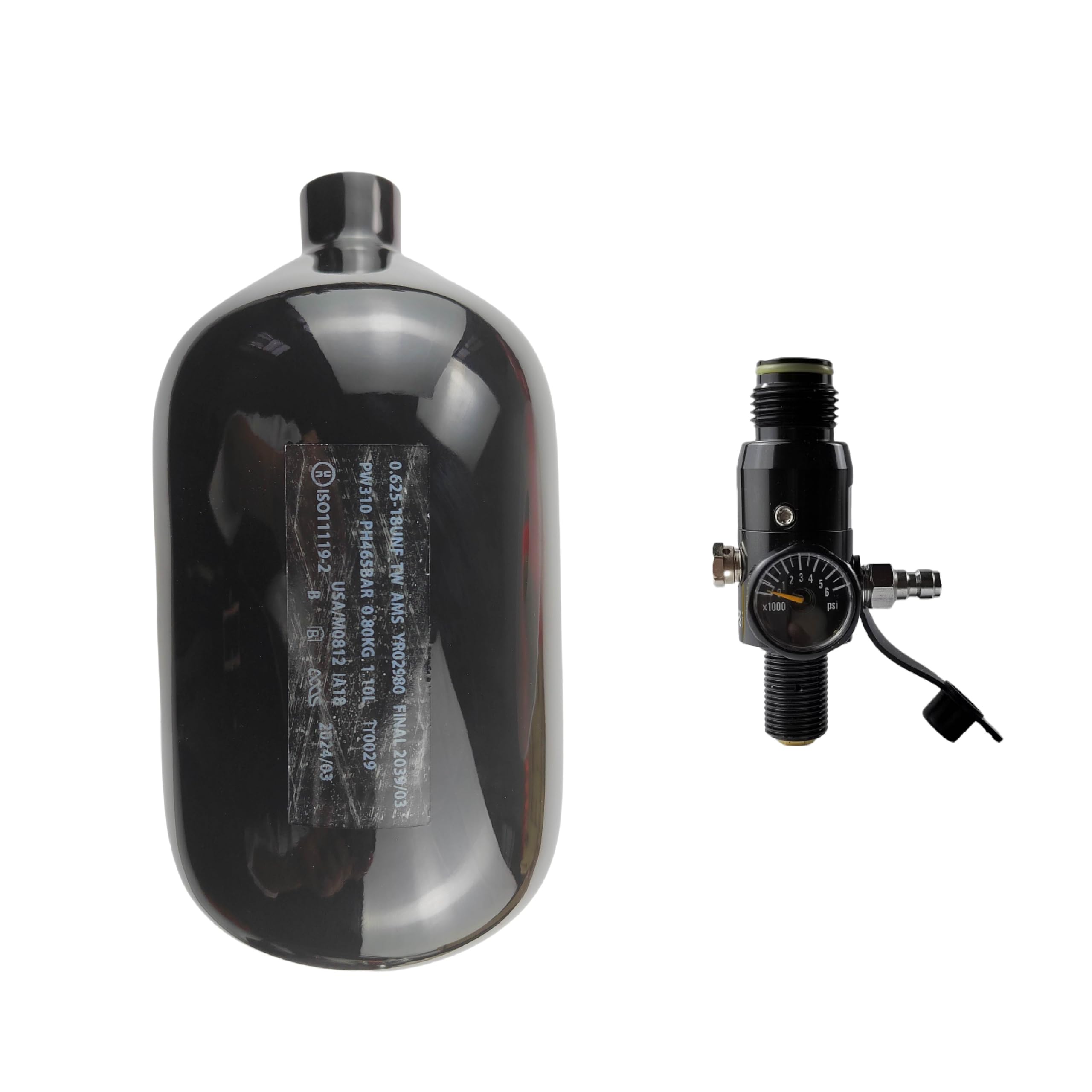 DOT 68ci Carbon Fiber Paintball Air Tank System - 4500psi HPA Tank with 800psi Output, 5/8-18UNF Inlet & G1/2-14 Outlet Thread Regulator - Perfect for Tournament Paintball, Airsoft, and Outdoor Shooting Sports