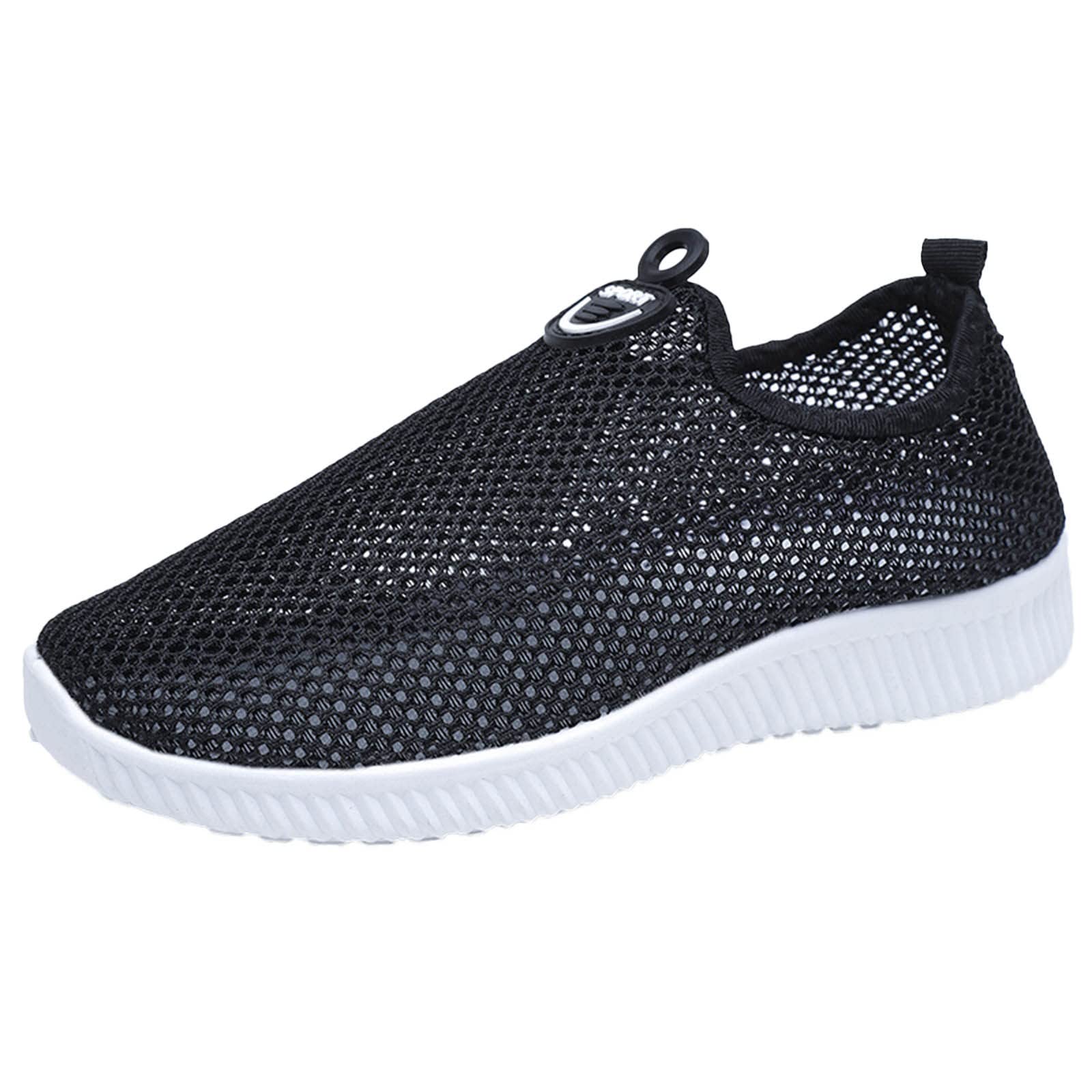 Non-Slip Women's Mesh Work Shoes - Breathable Sock Sneakers for Women, Comfortable Walking Shoes for Nurses, Waitresses & Healthcare Workers - Black Fashion Sneakers for All-Day Wear