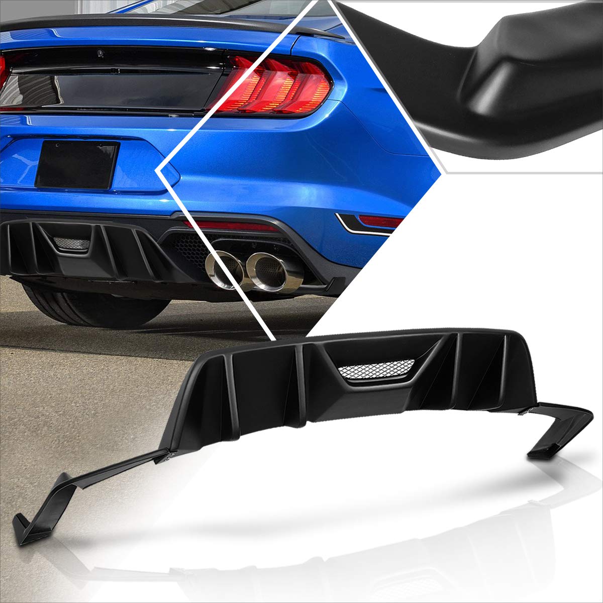 Rear Lower Bumper Fin Spoiler Diffuser Lip Wing Splitter + Side Valence Pair for 2015-2017 Ford Mustang - Enhance Aerodynamics & Sporty Look for Street Racing & Car Shows