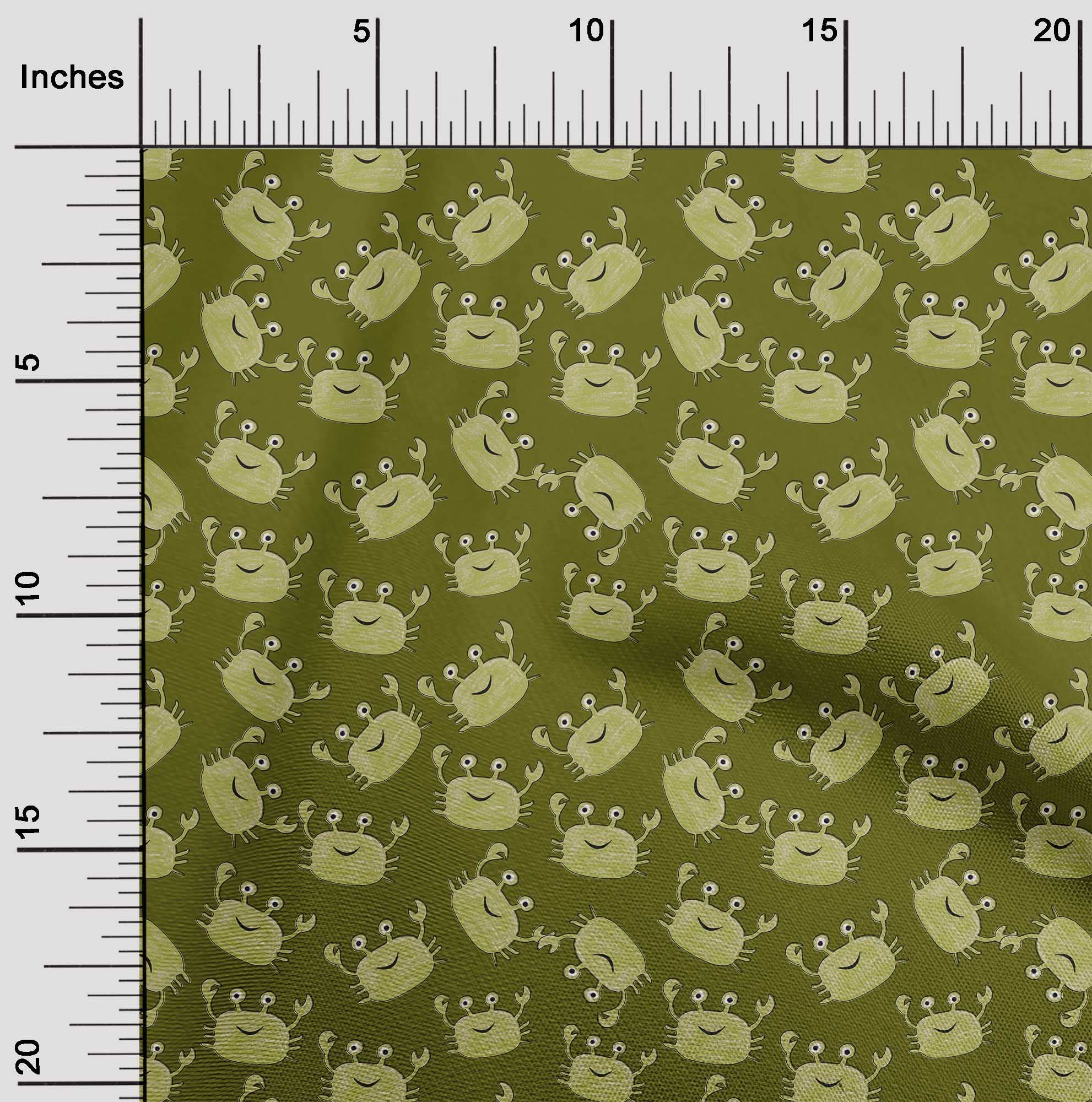 oneOone Georgette Viscose Lime Green Fabric for Kids Crab Print - 42 Inch Wide DIY Sewing Material by The Yard | Perfect for Children's Clothing, Costumes & Craft Projects