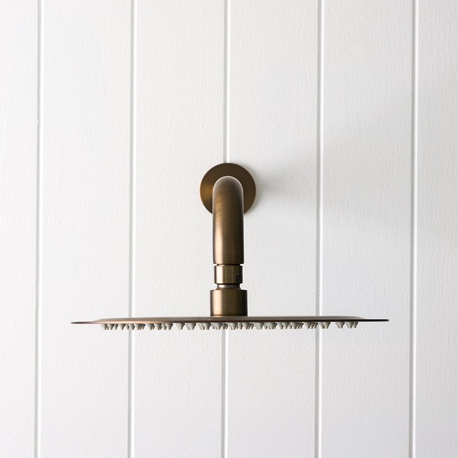 Antique Brass Wall Shower Arm and Head - 250mm Adjustable Shower Fixture for Bathroom Renovation | Perfect for Vintage & Modern Bathroom Designs
