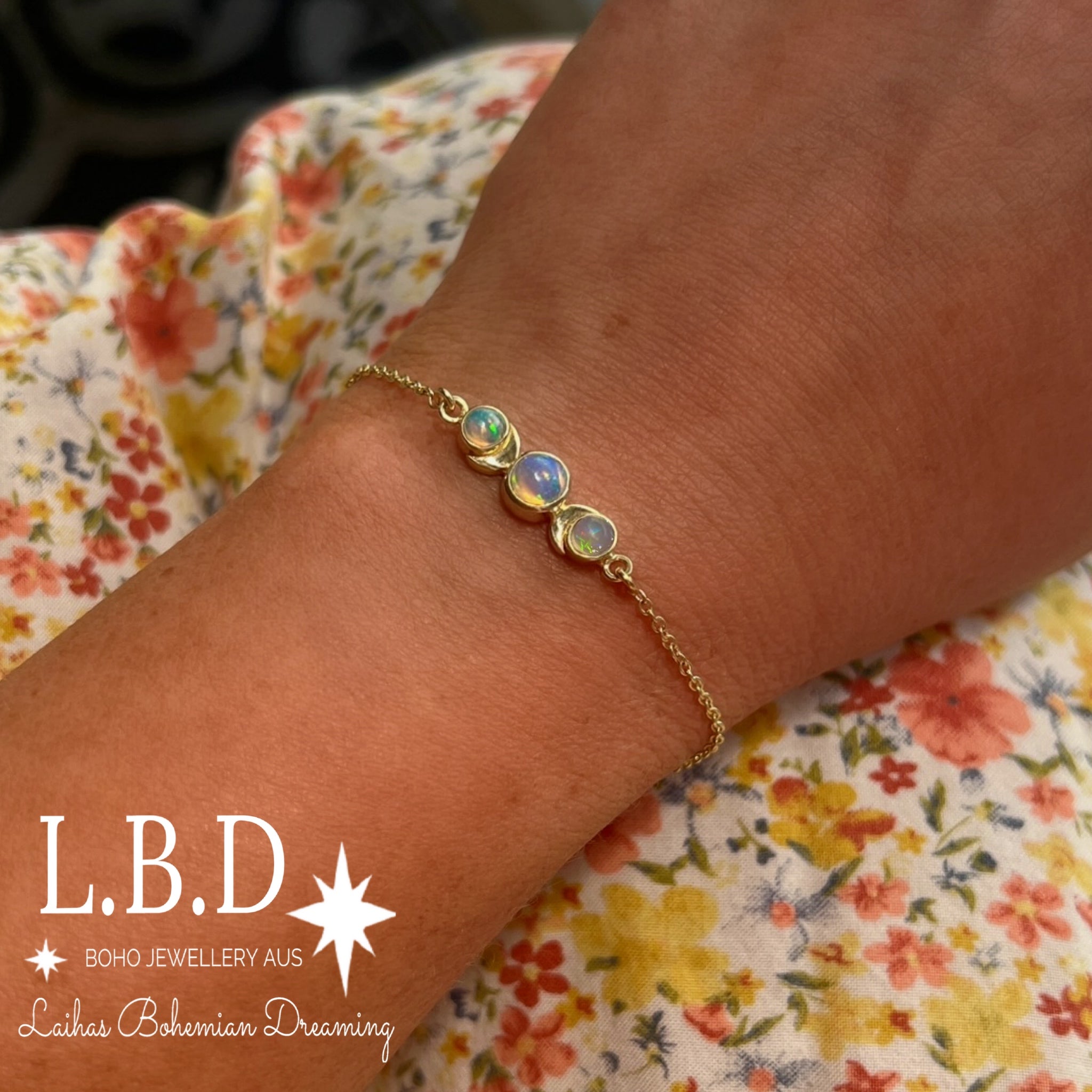 Laihas Moon Tribe Gold Opal Bracelet for Women - Handmade Boho Chic Jewelry - Perfect for Festivals, Weddings & Everyday Wear