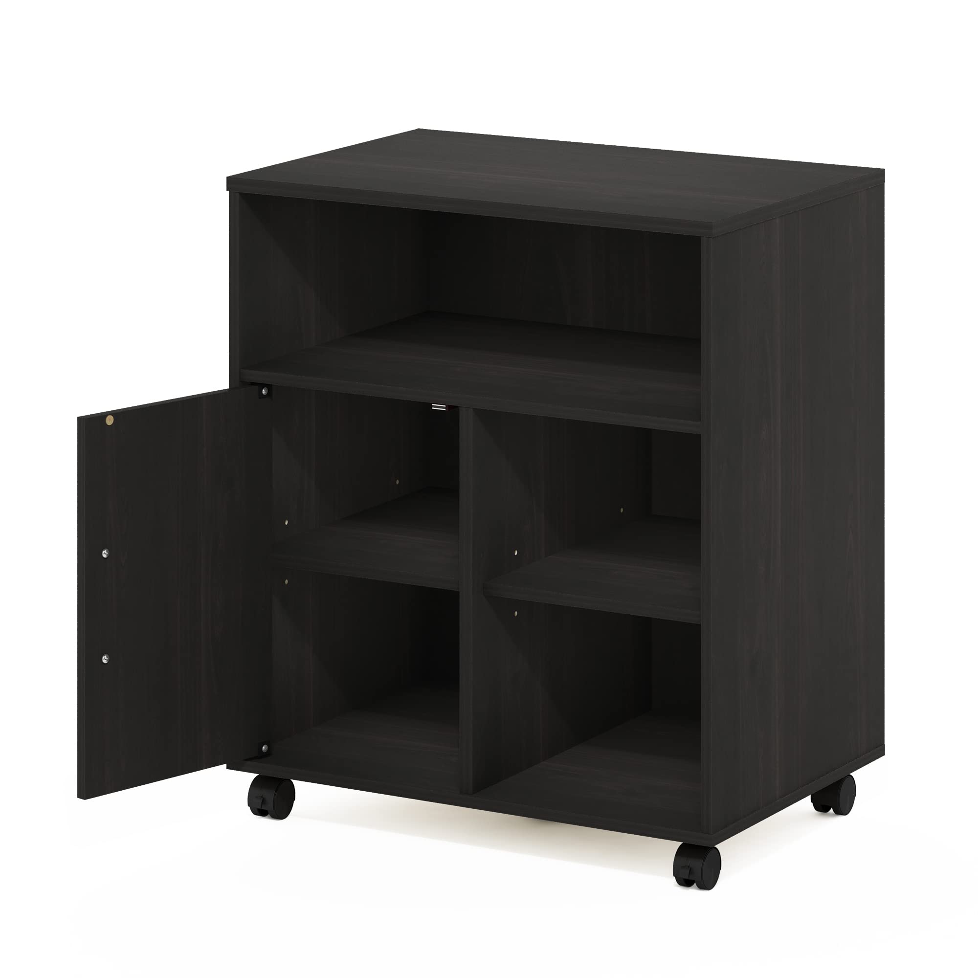 Furinno Econ Home Office Under Desk Printer Holder with Wheels - Espresso Cabinet for Printer Storage & Organization - Perfect for Small Spaces, Home & Office Use