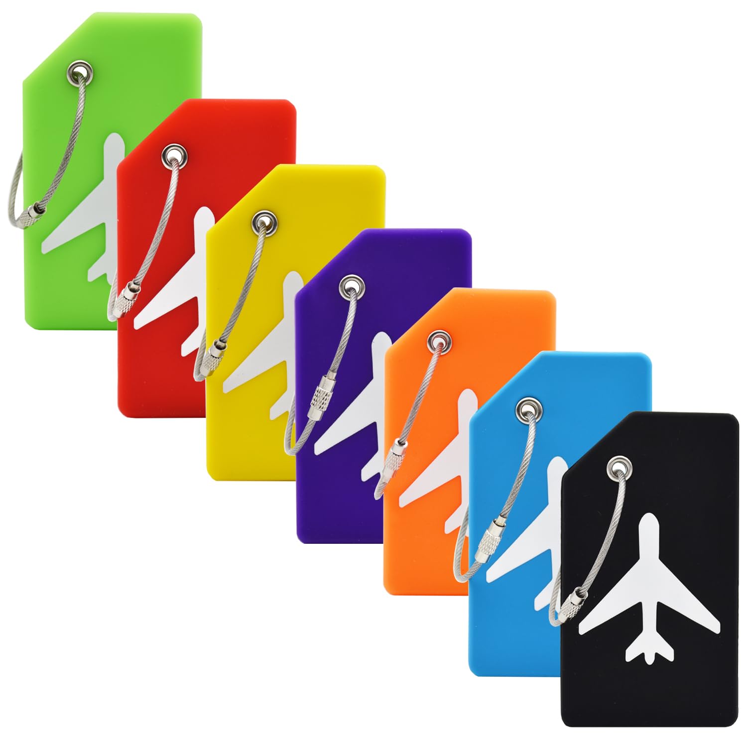 7 Pack Colorful Silicone Luggage Tags with ID Card Holder - Waterproof Travel Suitcase Tags for Easy Identification - Perfect for Airports, Cruise Ships, and Family Vacations (Multicolor)