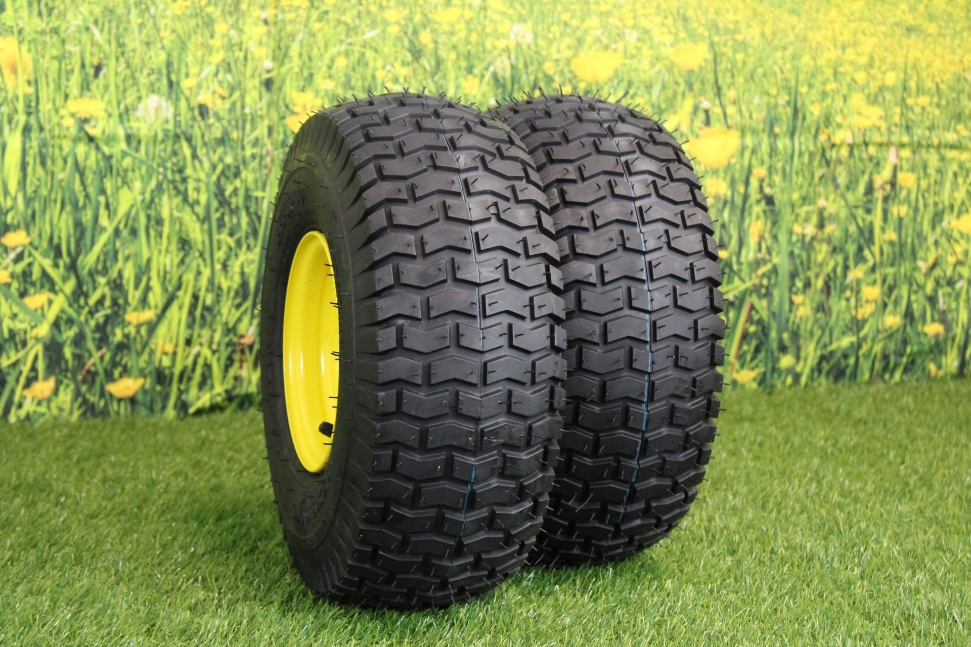 Antego 15x6.00-6NHS Lawn Mower Tires with Wheel Assemblies - Set of 2, Fits John Deere Mowers, Heavy Duty Replacement Tires with Precision Ball Bearings for Smooth Riding - Perfect for Lawn Care, Landscaping and Garden Maintenance