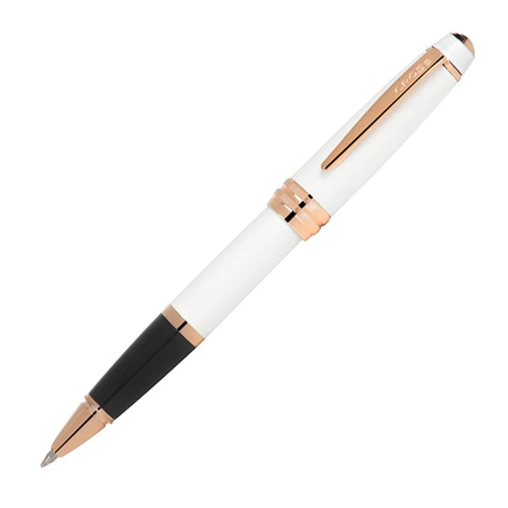 Cross Bailey Rollerball Pen - White Lacquer with Rose Gold Trim - Premium Writing Instrument for Office, School & Gift Giving