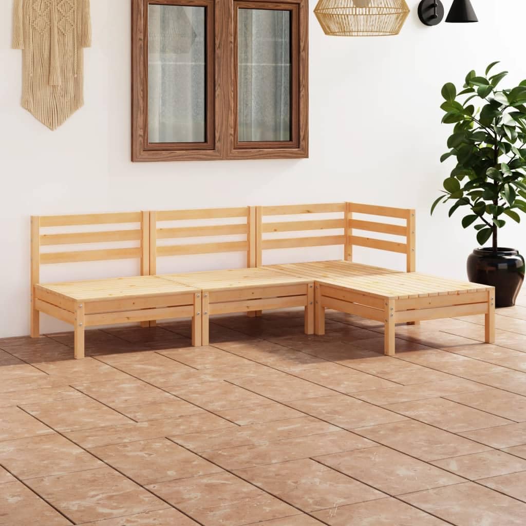 vidaXL 4-Piece Wooden Patio Lounge Set - Solid Pinewood Outdoor Furniture with Rustic Charm - Easy Assembly Modular Garden Set - Perfect for Backyard, Poolside & Patio Relaxation