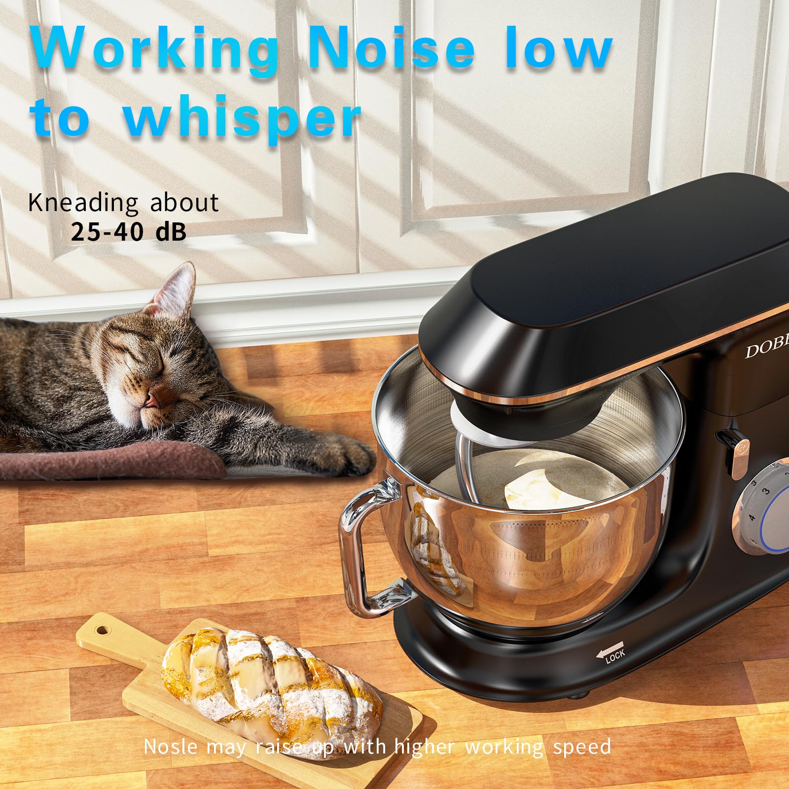 DOBBOR 9.5QT 660W Electric Stand Mixer - 6-Speed Tilt-Head Dough Mixer with Dough Hook, Whisk & Beater - Perfect for Baking Bread, Cakes, Cookies, Pizza & More - Includes Splash Guard - Ideal for Home Bakers & Professional Kitchens (Black)
