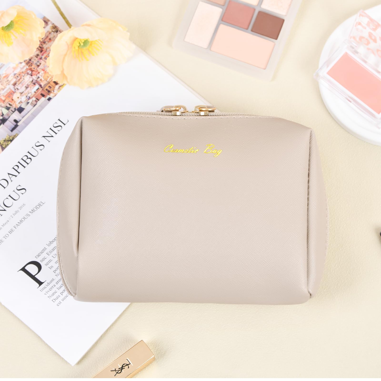 Topwey Waterproof Makeup Bag for Women - Travel Cosmetic Organizer with Divider, Portable Toiletry Pouch for Daily Use & Vacation (Khaki, Small) - Perfect for Gym, Work, Weekend Getaways & Air Travel