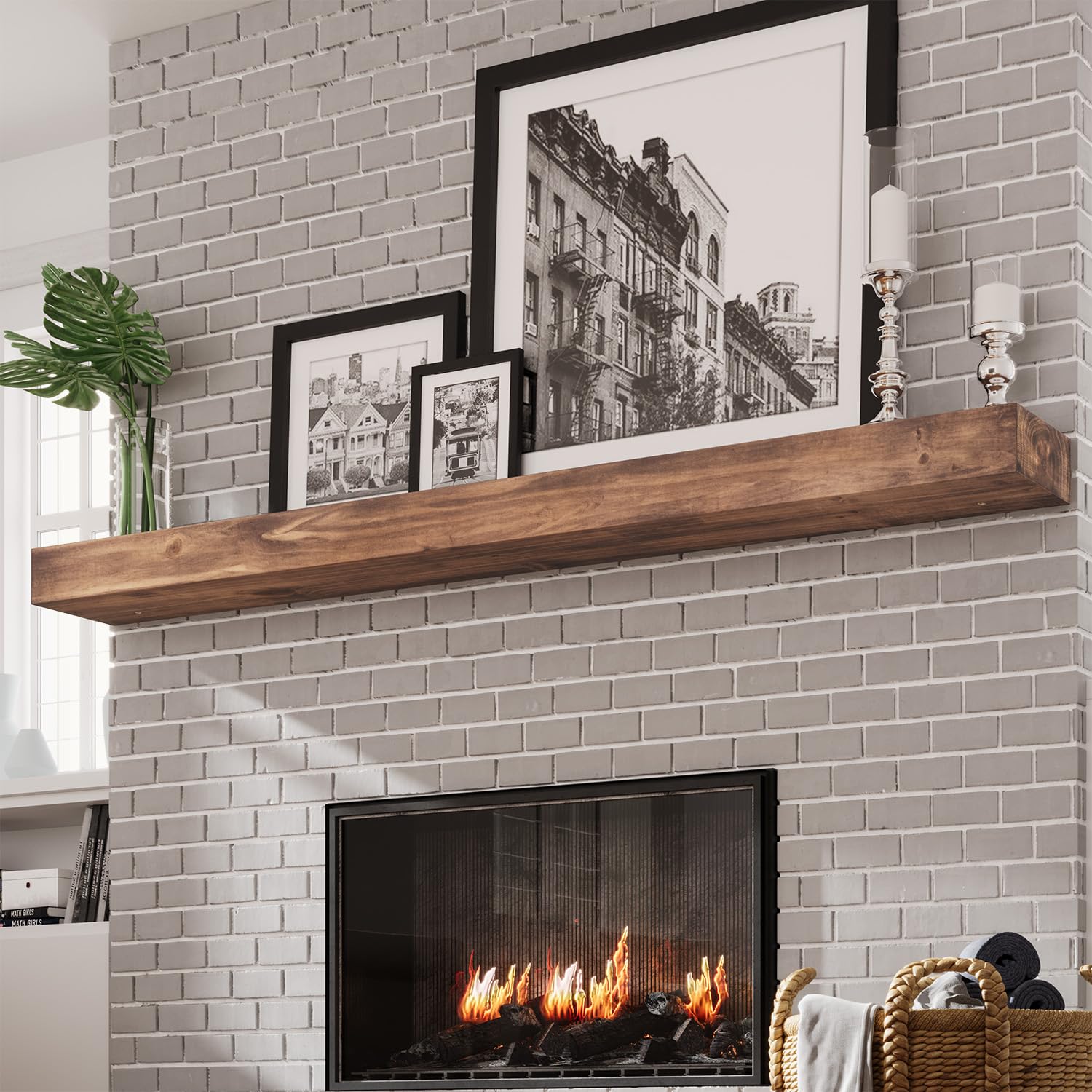 72 Inch Handcrafted Wood Fireplace Mantel Shelf with Invisible Heavy Duty Metal Bracket - Brown Floating Shelf for Over Fireplace - Perfect for Living Room, Bedroom & Home Decor
