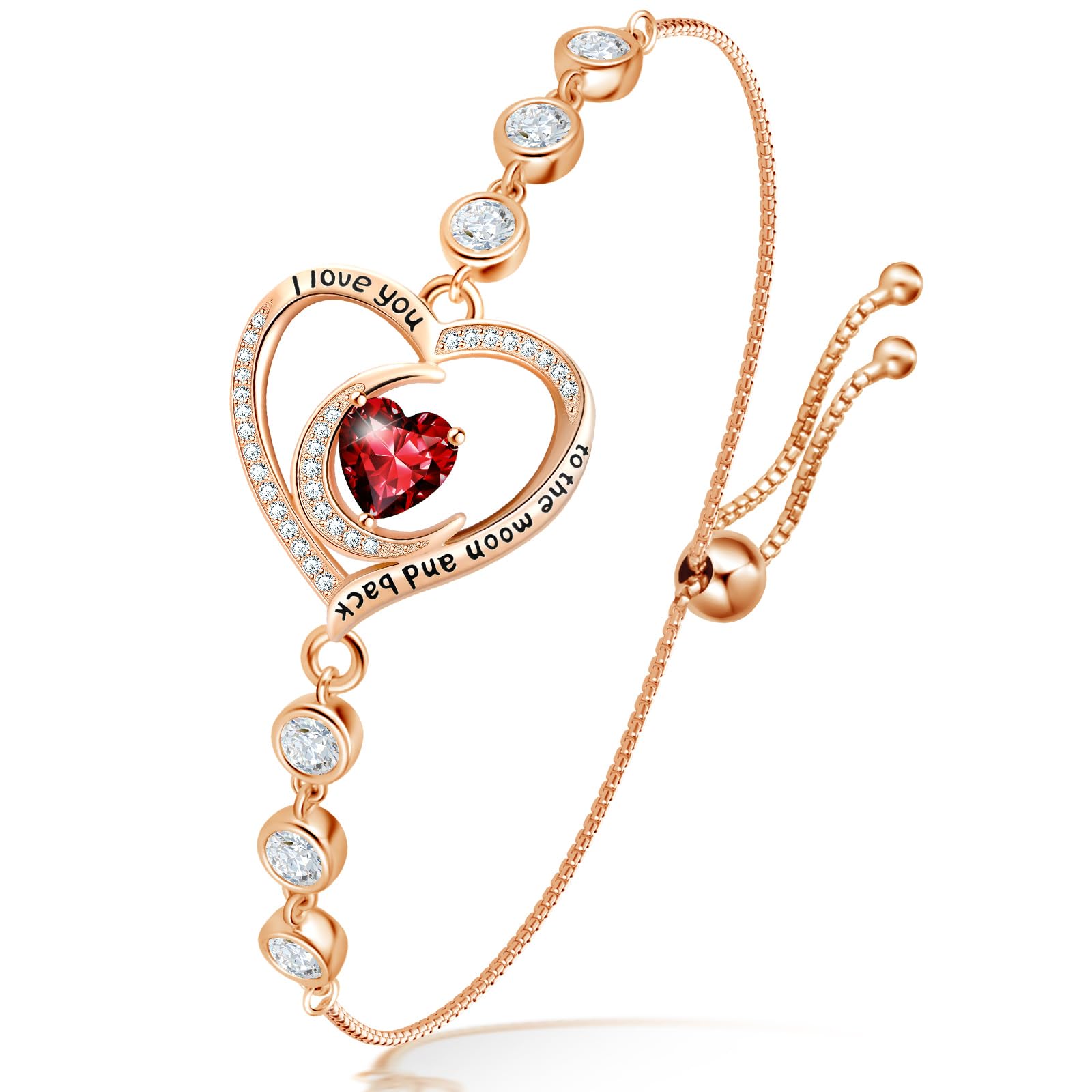 925 Sterling Silver Birthstone Bracelet for Women - Adjustable Tennis Bracelet with I Love You Charm | Perfect Christmas, Birthday, Mother's Day Gift for Wife, Girlfriend, Mom | Elegant Jewelry for Date Night, Anniversary & Special Occasions