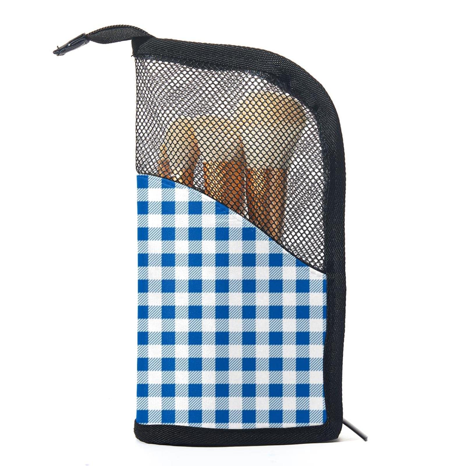 12-Piece Makeup Brush Organizer Bag with Portable Case - Textured Blue & White Plaid Design for Travel & Home Storage | Perfect for Makeup Artists & Beauty Enthusiasts