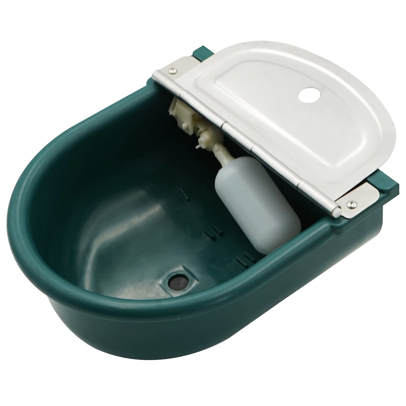 Automatic Waterer Bowl for Horses, Dogs, Sheep, Cows & Pigs - Large Plastic Animal Water Feeder with Float Valve & Drain Plug (Dark Green) - Ideal for Barns, Stables & Outdoor Farms