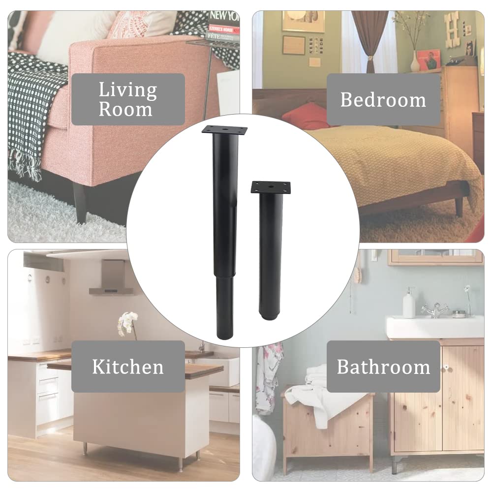 4 Pack Heavy Duty Adjustable Metal Furniture Legs 10-16.6 Inch - Cabinet, Bed Frame, Table & Sofa Support Legs - Black (Perfect for DIY Furniture Projects & Home Office Setup)