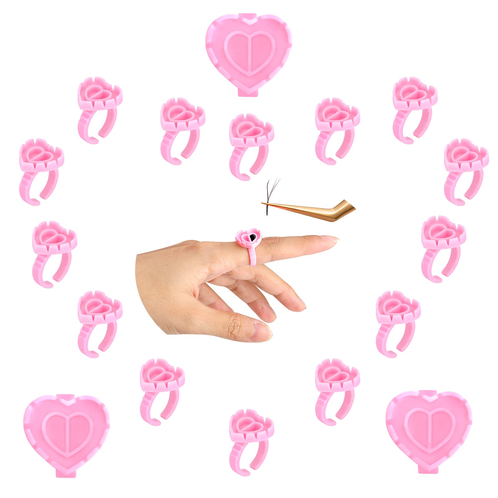 PROUSKY 100Pcs Eyelash Extension Glue Rings - Lash Adhesive Rings for Professional & DIY Eyelash Extensions, Pink Lash Glue Holder Blossom Cup (2 Usage Methods) - Perfect for Salon, Home Use & Beauty Professionals