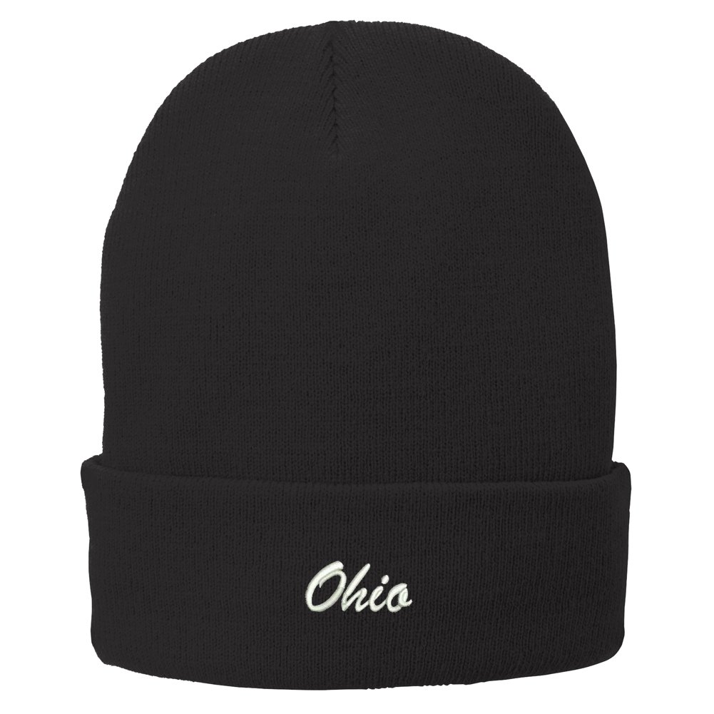 Trendy Embroidered Winter Beanie Hat for Men & Women - Soft Folded Long Knit Cap - Ohio Style Fashion - Perfect for Cold Weather & Outdoor Activities