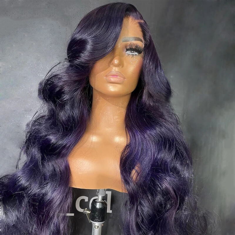 Eullair Dark Purple Glueless Body Wave Lace Front Wig - Affordable Human Hair Wig for Brown Skin Women | Perfect for Daily Wear, Cosplay & Special Occasions