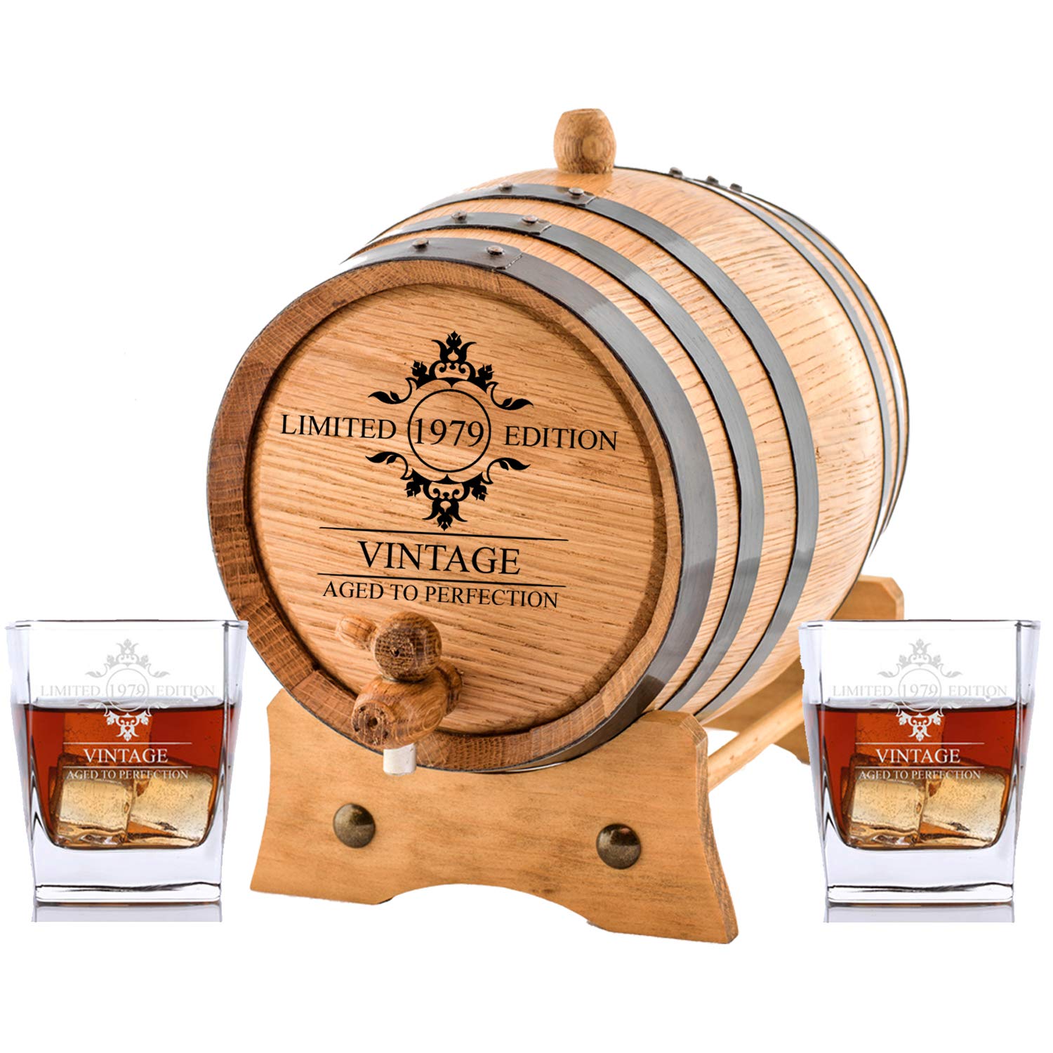Personalized Oak Aging Barrel & Whiskey Glasses Set | 20L Limited Edition for Bourbon, Whiskey & Cocktail Aging | Perfect for Home Bars, Gifts & Craft Spirit Enthusiasts