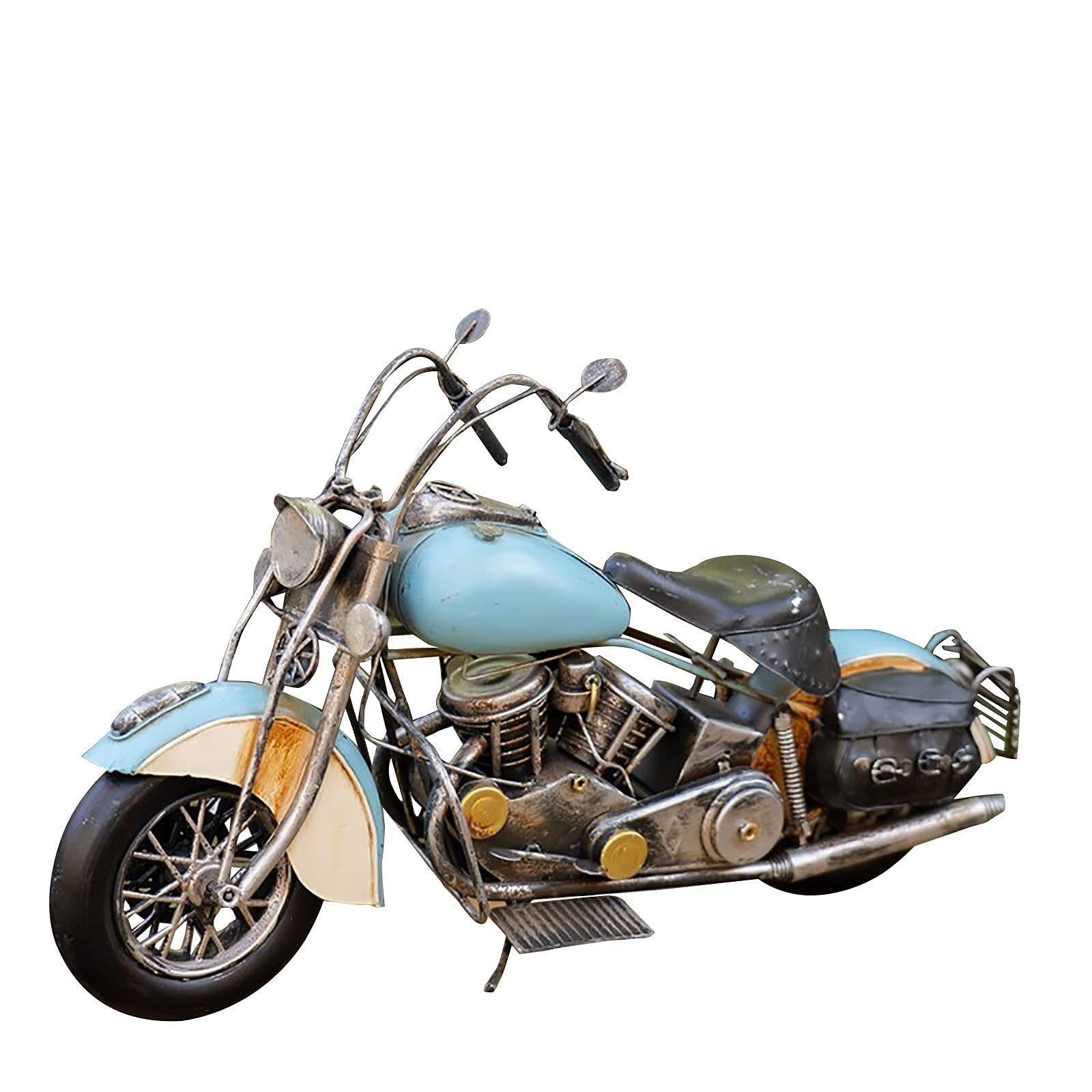 Vintage Iron Motorcycle Model - Handmade Collectible Art Sculpture for Home & Office Decor - Sky Blue