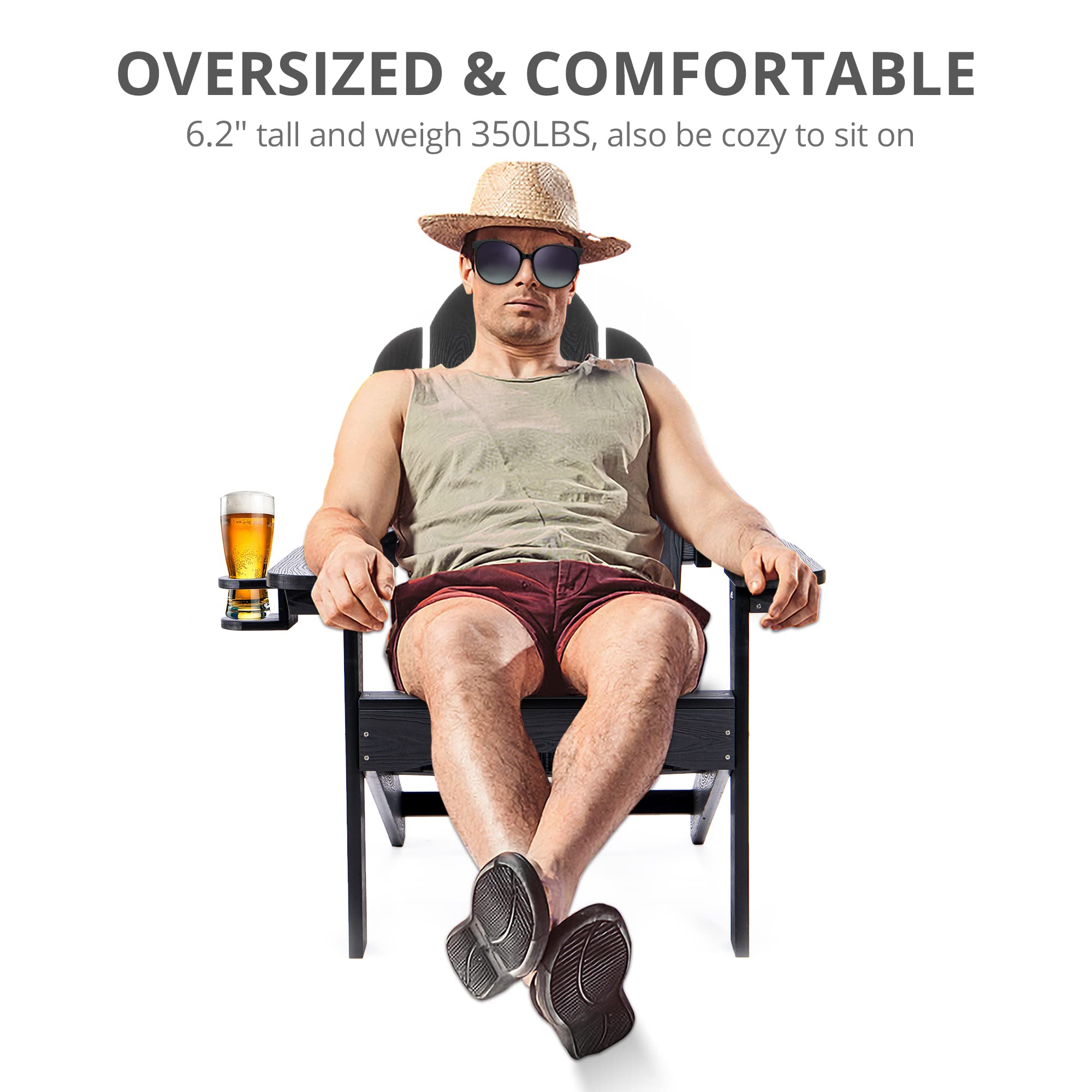 LUE BONA HDPS Adirondack Chairs Set of 2 - Heavy Duty 350LB Capacity Weather-Resistant Outdoor Plastic Chairs with Cup Holder for Patio, Deck, Porch & Backyard - Perfect for Campfires, Garden Relaxation & Outdoor Gatherings