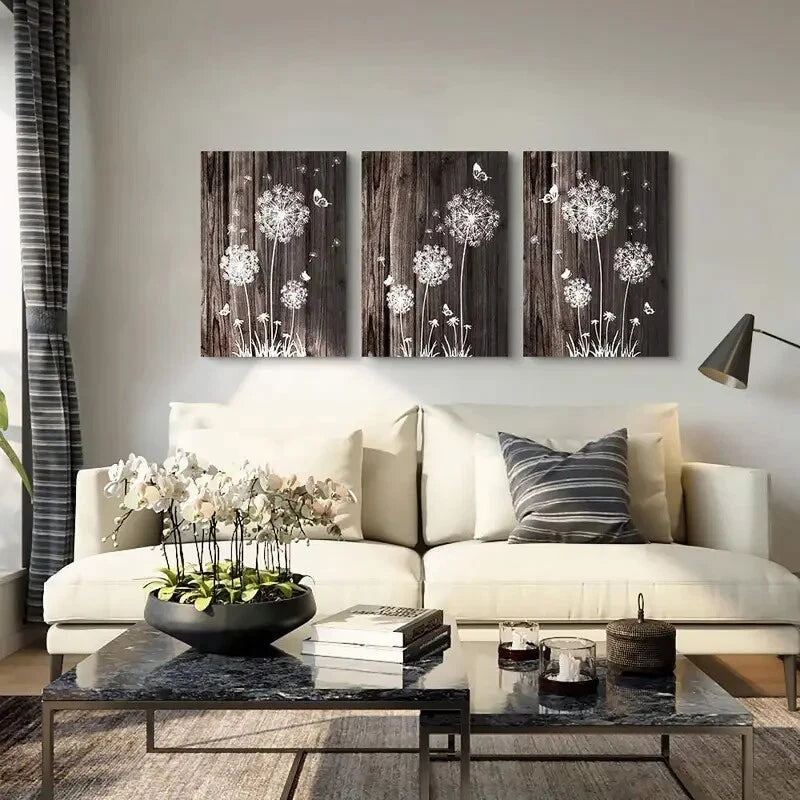 3-Piece Brown & White Abstract Dandelion Metal Wall Art - Ready to Hang Modern Home Decor for Living Room, Bedroom & Office