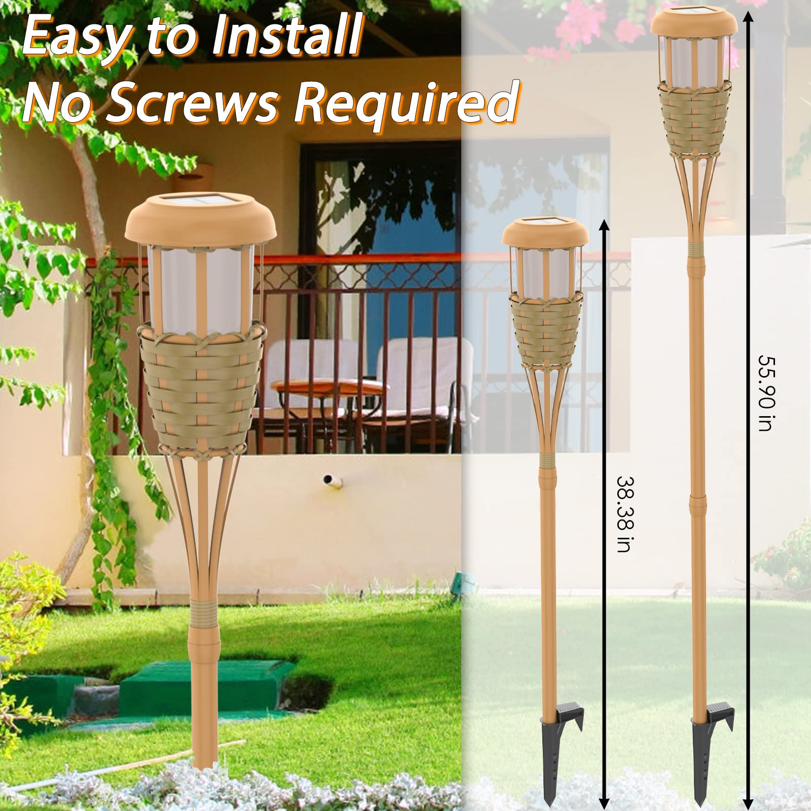 Solar Torch Lights Outdoor Flickering Flame - Waterproof Solar Powered Garden Lights for Patio, Pathway, Yard Decor (6 Pack) - Perfect for Backyard Parties, Landscape Lighting & Outdoor Ambiance