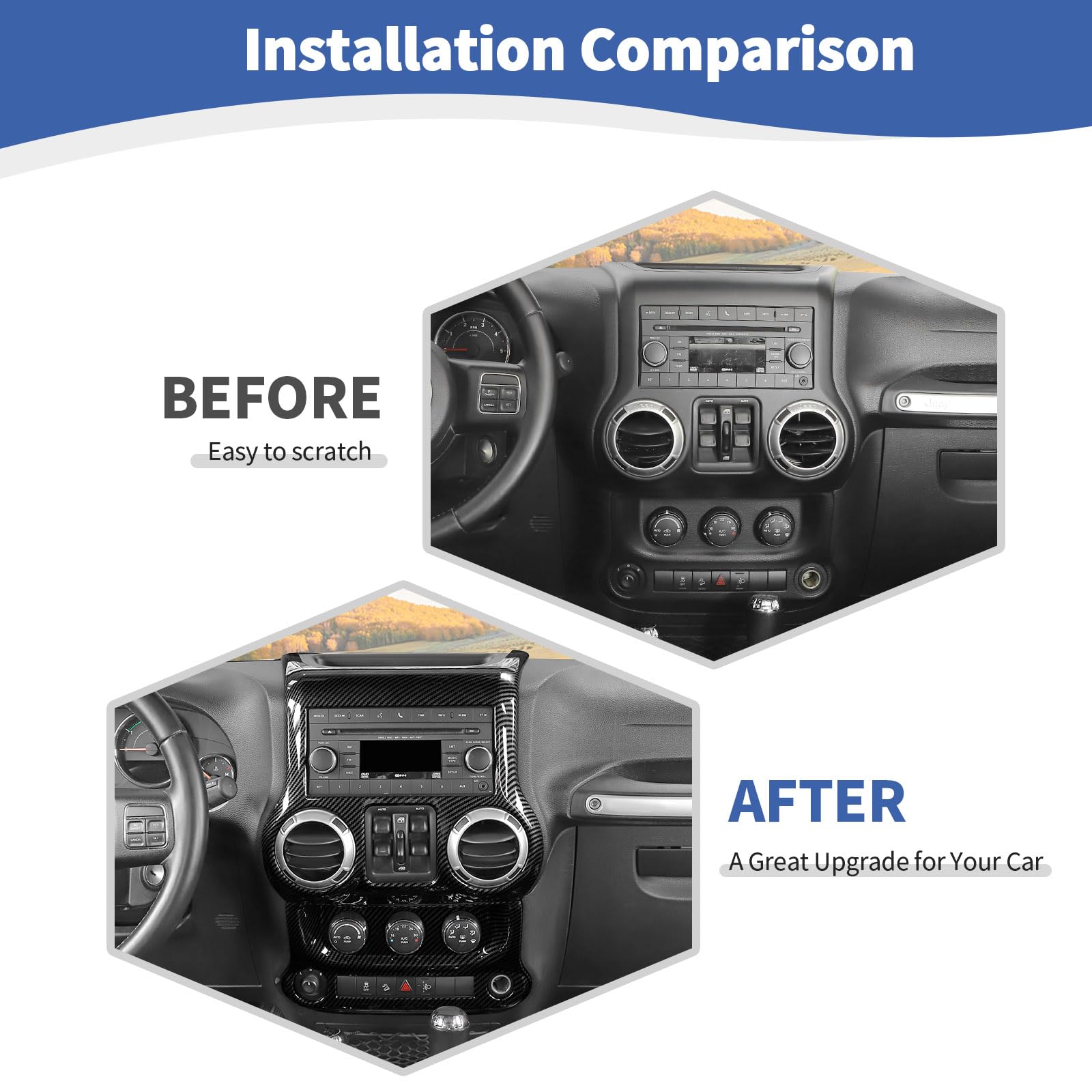 Carbon Fiber AC Control Panel Cover Trim for Jeep Wrangler JK JKU (2011-2017) - 2PCS Interior Dashboard Accessories | Upgrade Your Jeep's Interior Style for Off-Road Adventures & Daily Driving