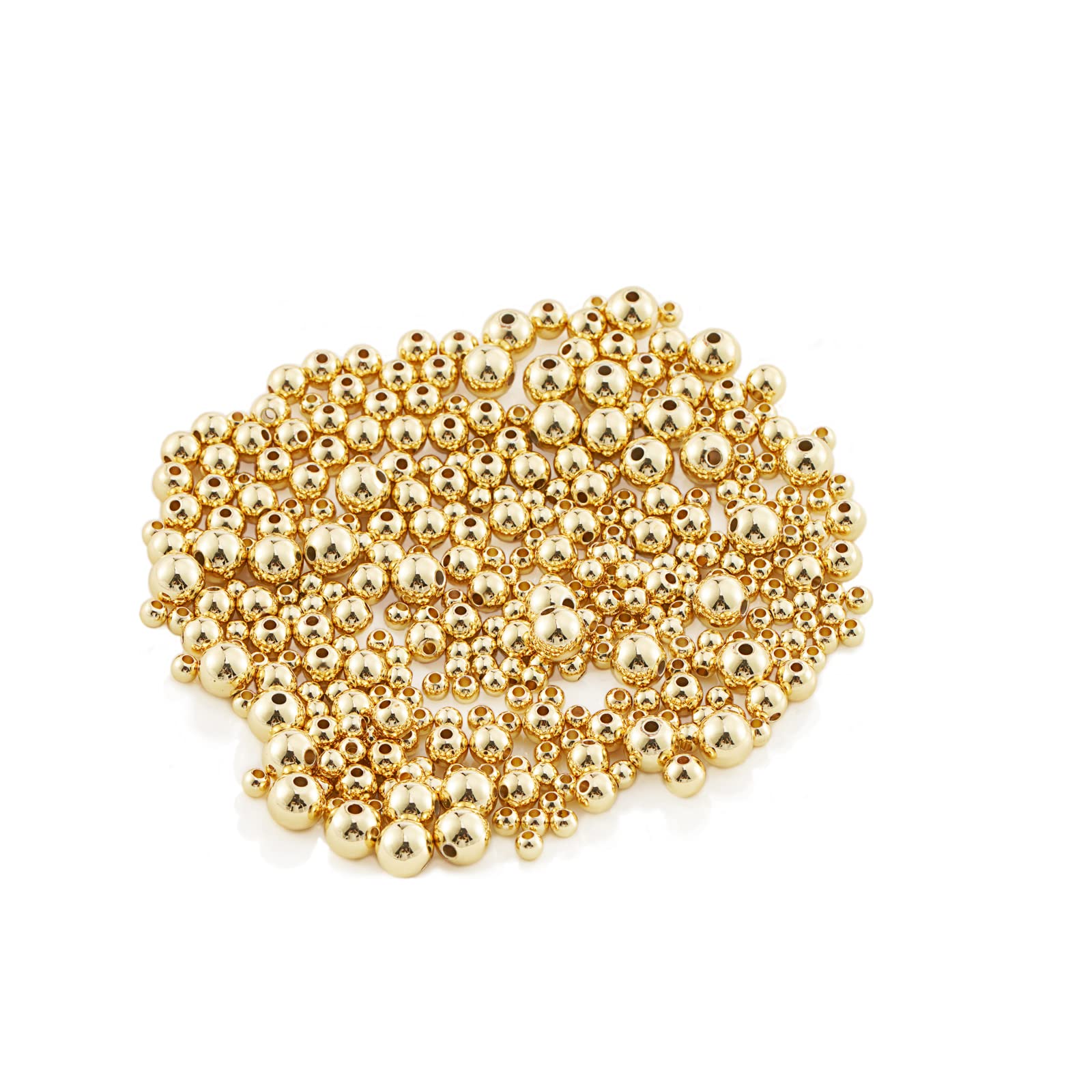100pcs 6mm 14K Gold Plated Beads - Round Smooth Spacer Beads for Jewelry Making, Necklace, Bracelet & Earrings | Tarnish Resistant & Durable | Perfect for DIY Crafts, Gift Making & Boho Style Accessories