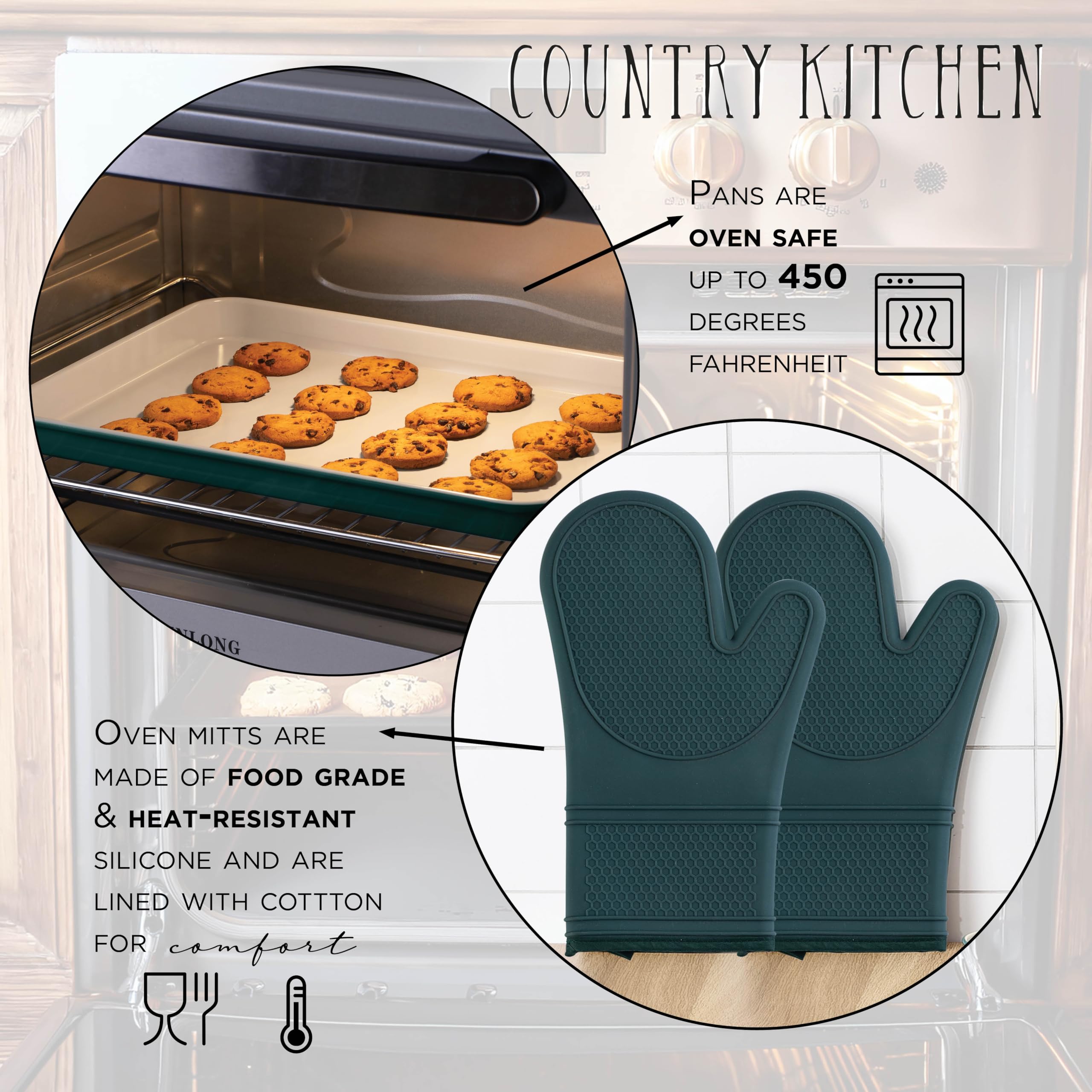 Nonstick Stackable Bakeware Set - 13-Piece Durable & Easy Release Country Kitchen Baking Set in Sage Green | Perfect for Cakes, Cookies, Bread & Holiday Baking