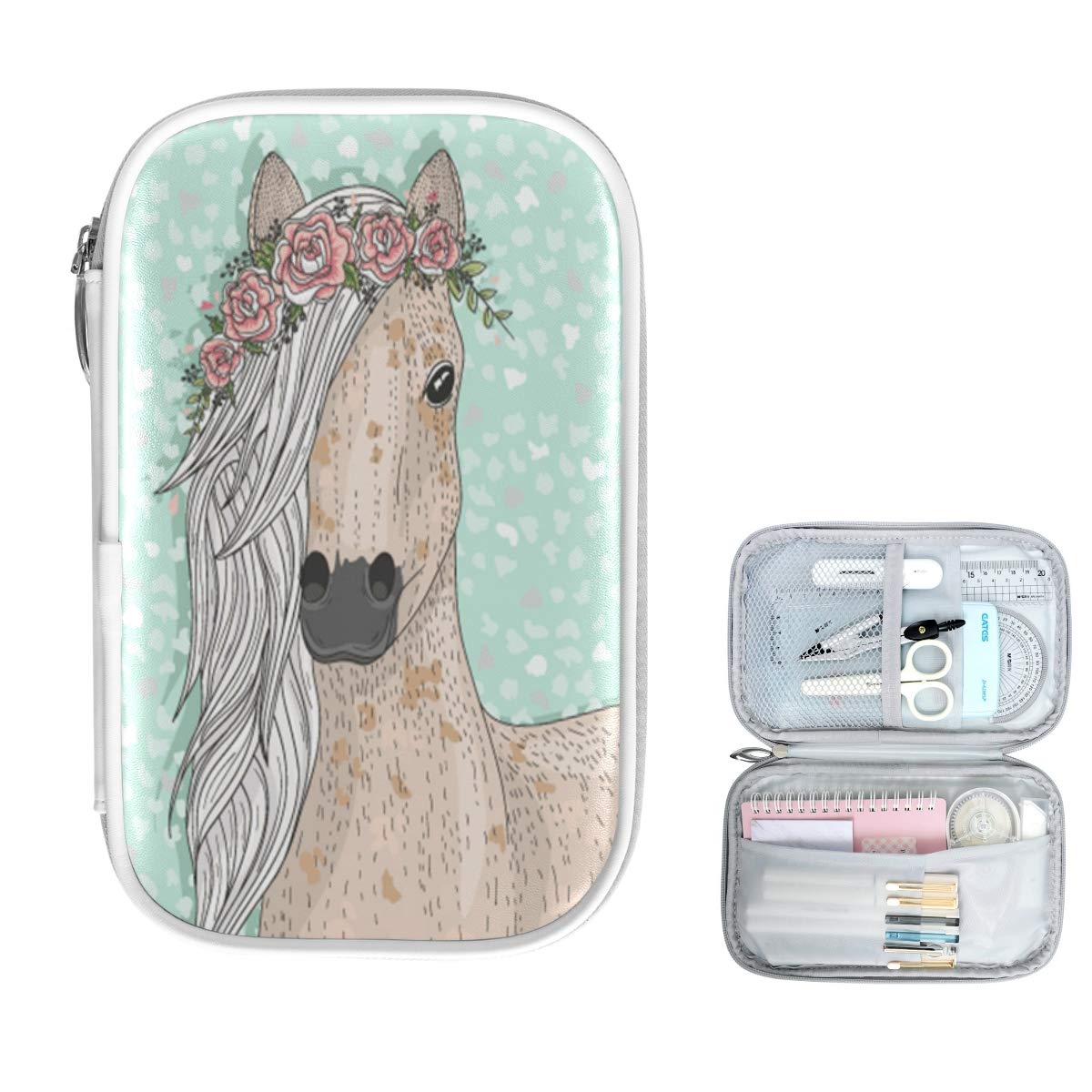 ZZKKO Floral Horse Pencil Case - Zipper Pouch for School & Office Supplies