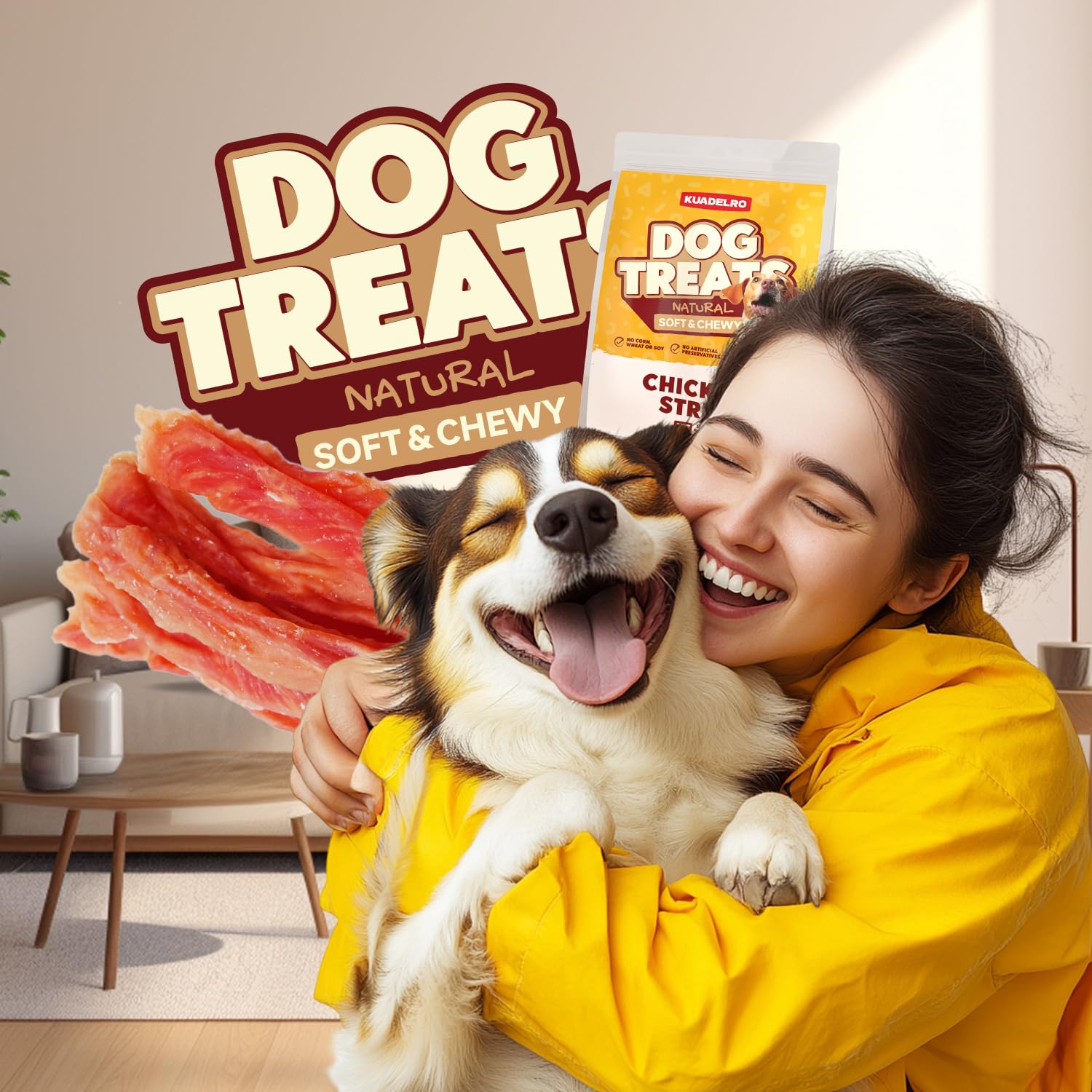 Premium Chicken Jerky Dog Treats - All-Natural, Grain-Free, Rawhide-Free Soft Chews for Small, Medium & Large Breeds - High-Protein Training Snacks & Healthy Rewards (10.54oz) - Perfect for Obedience Training, Travel & Daily Treats