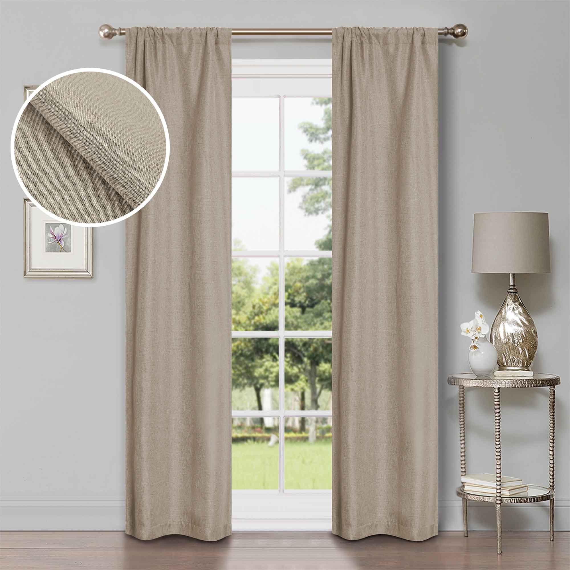 Linen Pattern Washable Blackout Curtains Set of 2 Panels - Room Darkening Thermal Insulated Drapes for Bedroom & Living Room - Noise Reducing Window Treatment for Home Decor