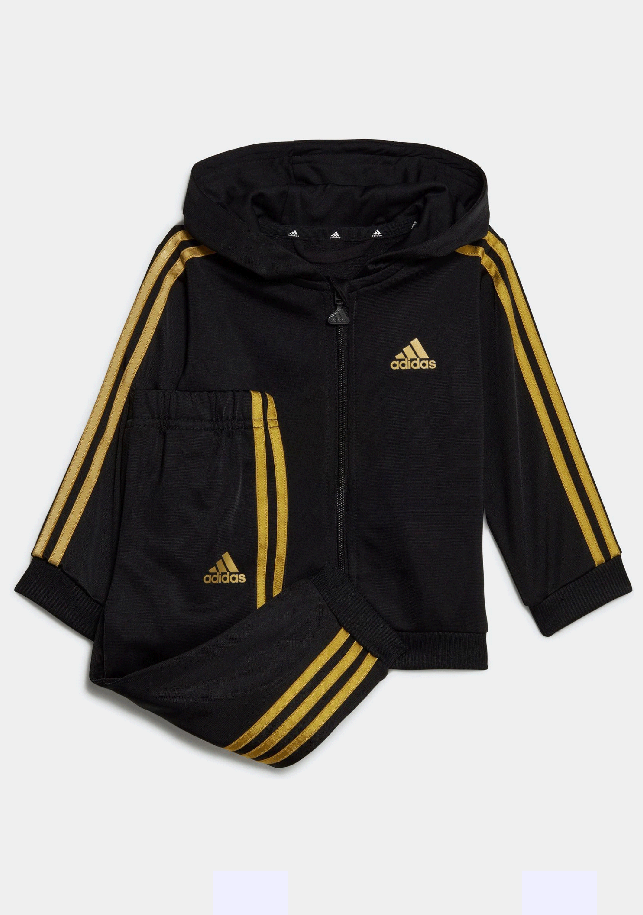 Adidas Infants Essentials Shiny Hooded Tracksuit Set - Baby Boys & Girls 2-Piece Athletic Outfit for Playtime, Daycare & Family Outings