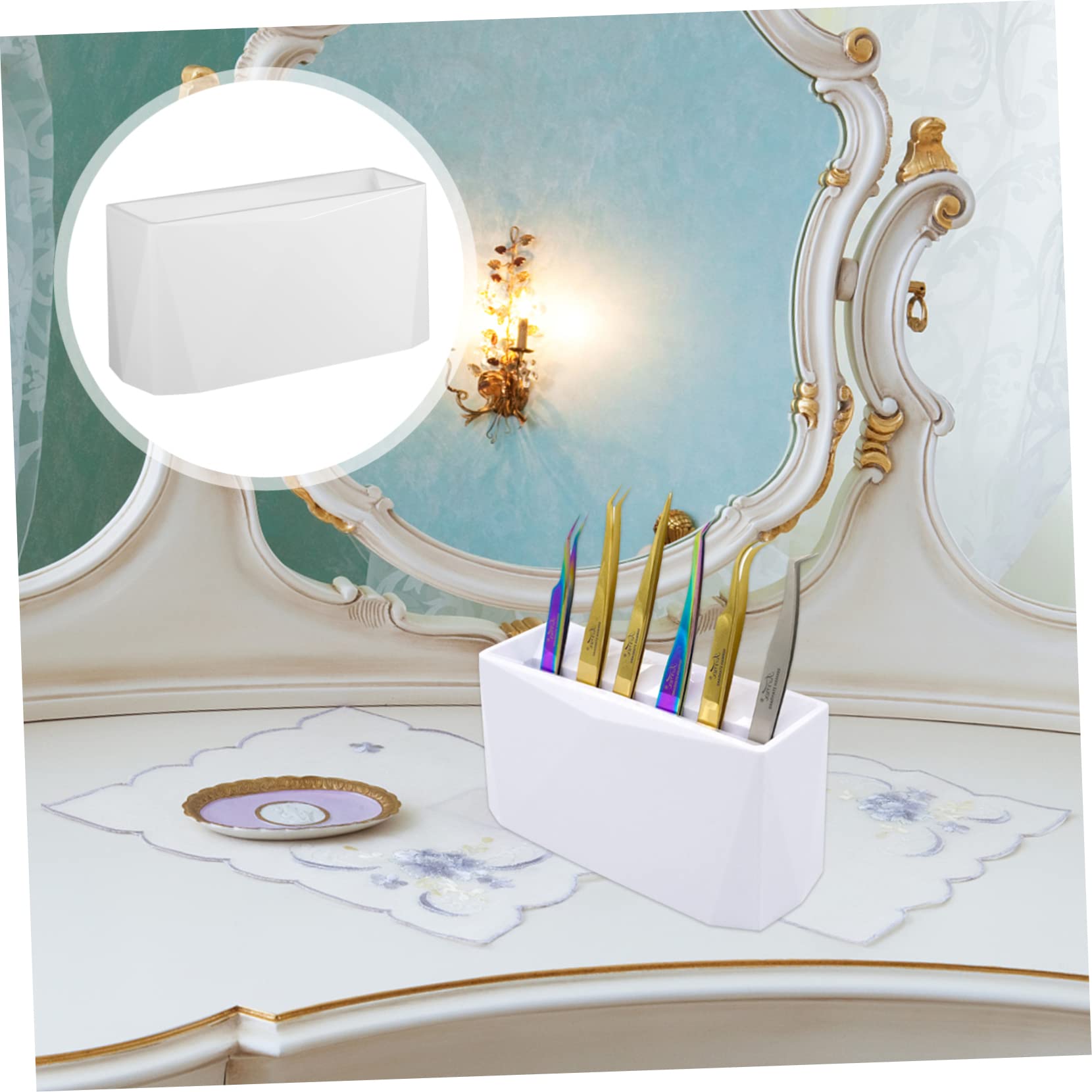 6-Hole Lash Tweezers Storage Rack - White Eyelash Extension Tool Organizer | Professional Makeup Artist Accessories | Salon & Home Beauty Station Organization