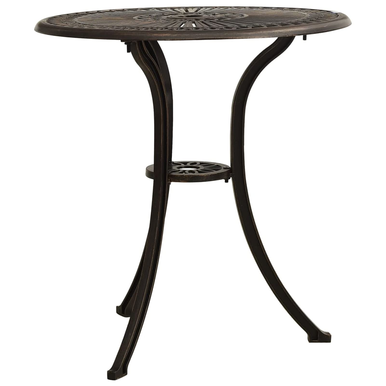 Tidyard Round Outdoor Coffee Table with Umbrella Hole - 24.4 Inch Cast Aluminum Patio Side Table in Bronze Finish for Backyard, Poolside, Balcony - Weather-Resistant Indoor/Outdoor Furniture (25.6
