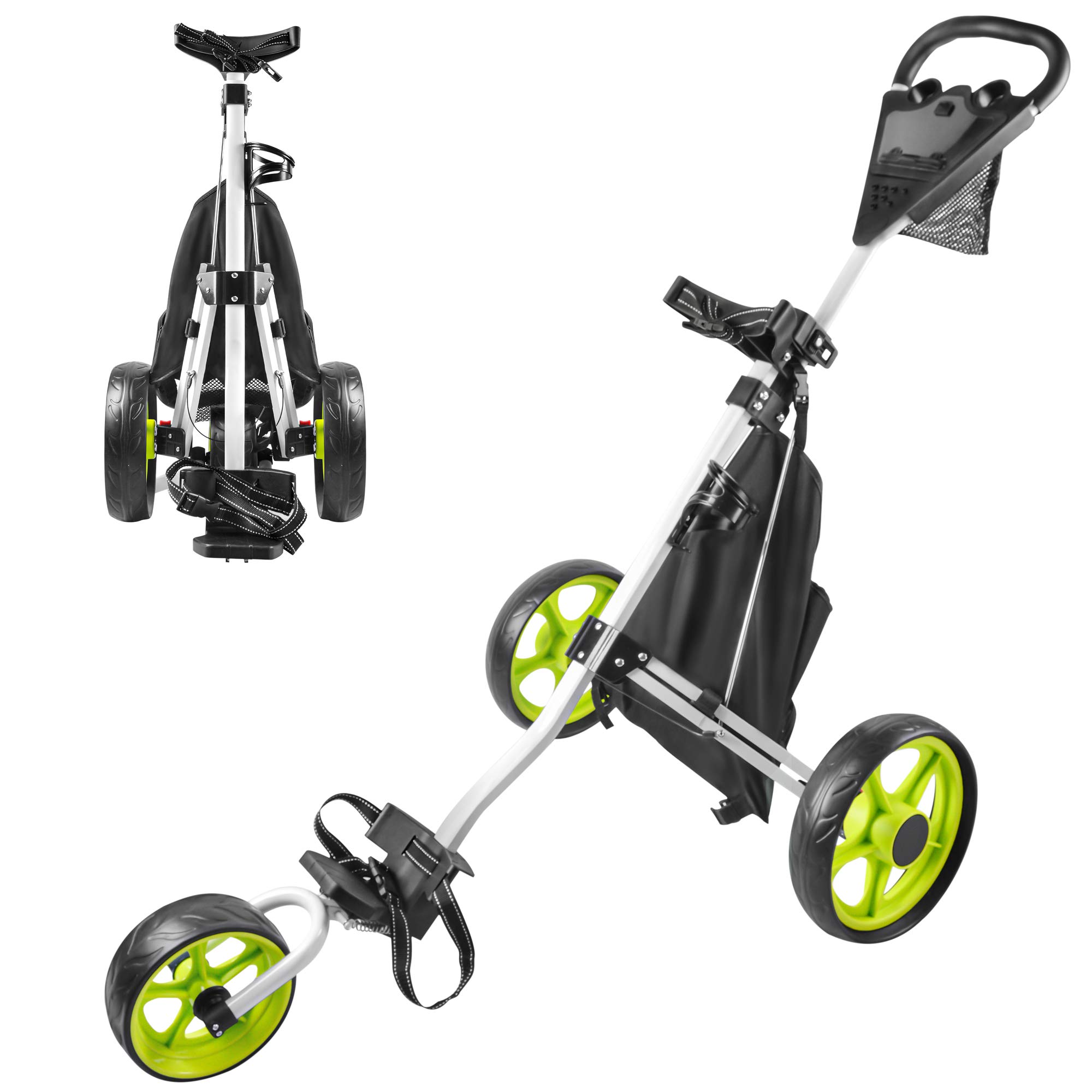 BOBOPRO 3 Wheel Folding Lightweight Golf Push Cart with Foot Brake - Portable Golf Club Caddy for Men, Women & Kids - Perfect for Golf Courses, Driving Ranges & Practice Sessions