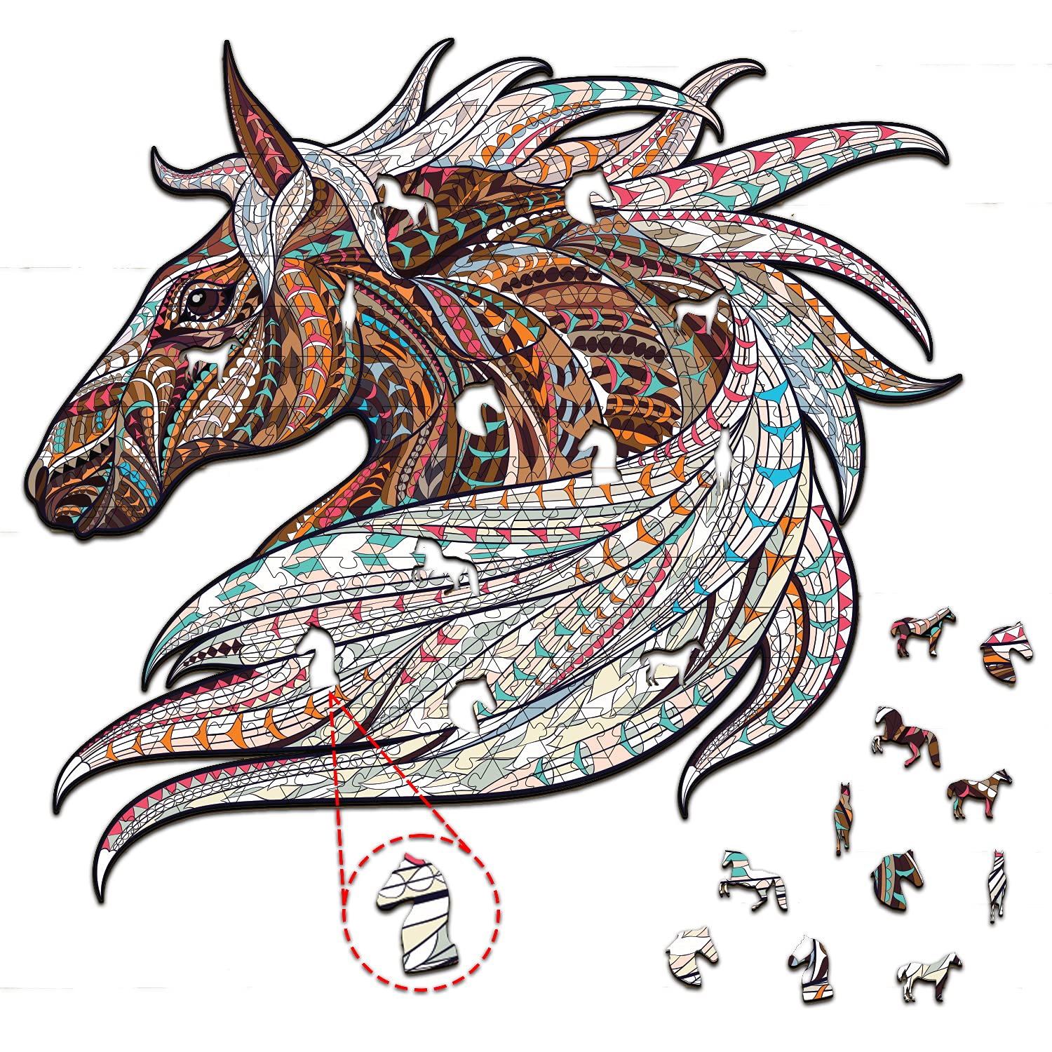 Premium Wooden Jigsaw Puzzle - 250 Piece Horse Shaped Puzzle for Adults & Kids - Unique Interlocking Pieces - 16