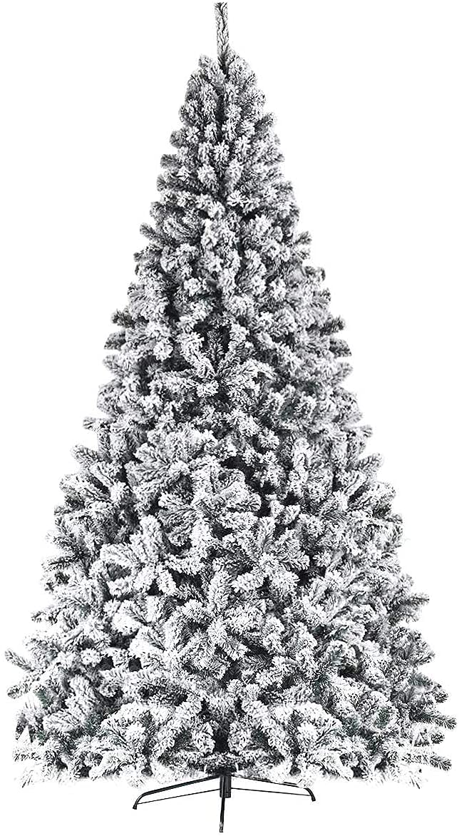 Premium 9FT Flocked Snow Artificial Christmas Tree with PVC Pine Needles & Sturdy Metal Stand - Indoor & Outdoor Holiday Decor for Home, Office, Party
