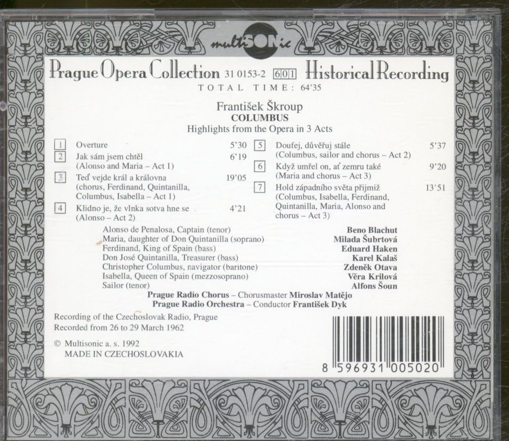 Skroup 1801-1862 'Columbus' Excerpts from The Opera - Blachut Subrtova & Prague Radio Orchestra - Classic Opera Music Collection for Theater Performances & Historical Music Studies